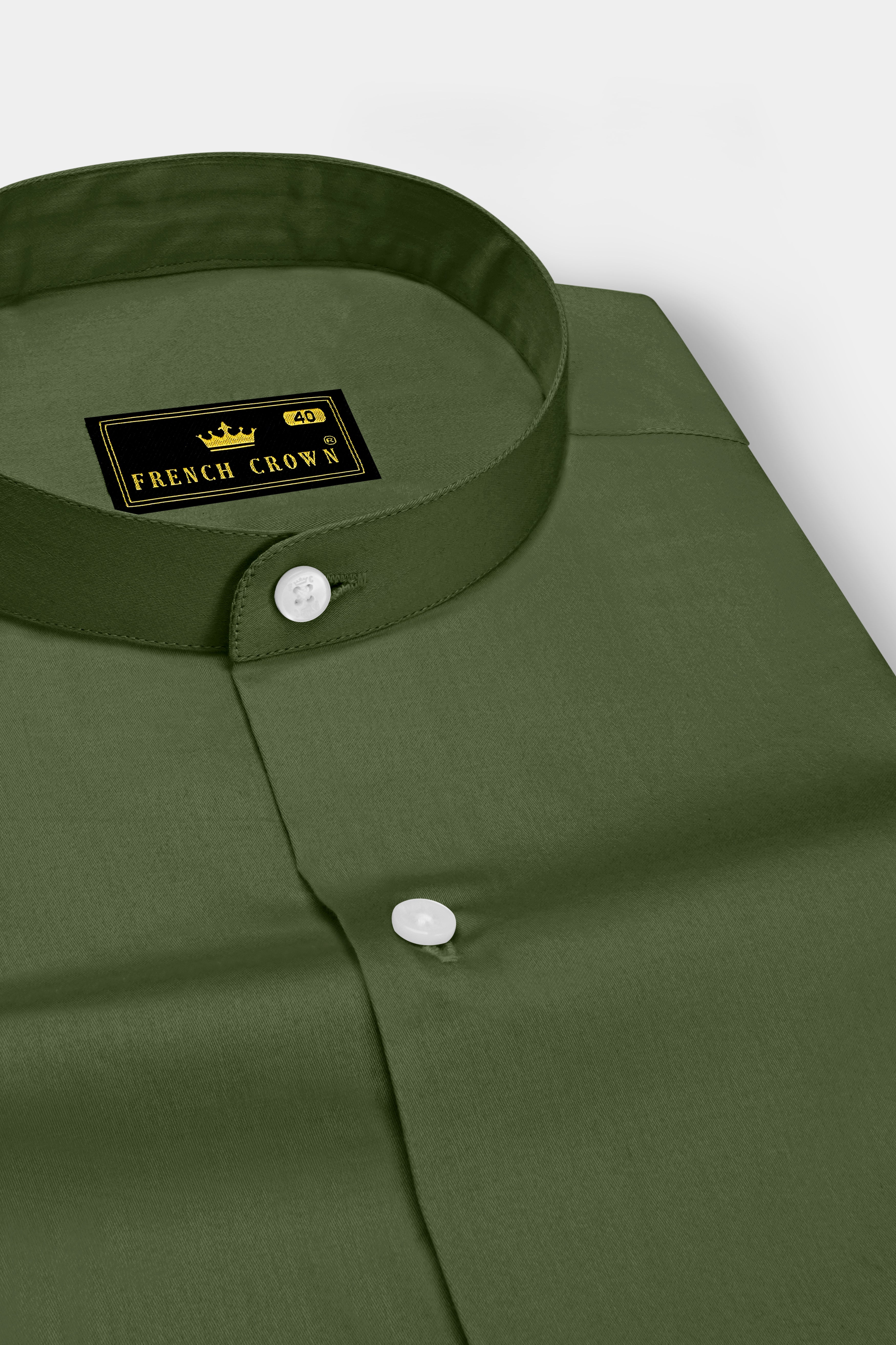 Verdant-Camo Green Subtle Sheen Super Soft Premium Cotton Mandarin Dress Shirt