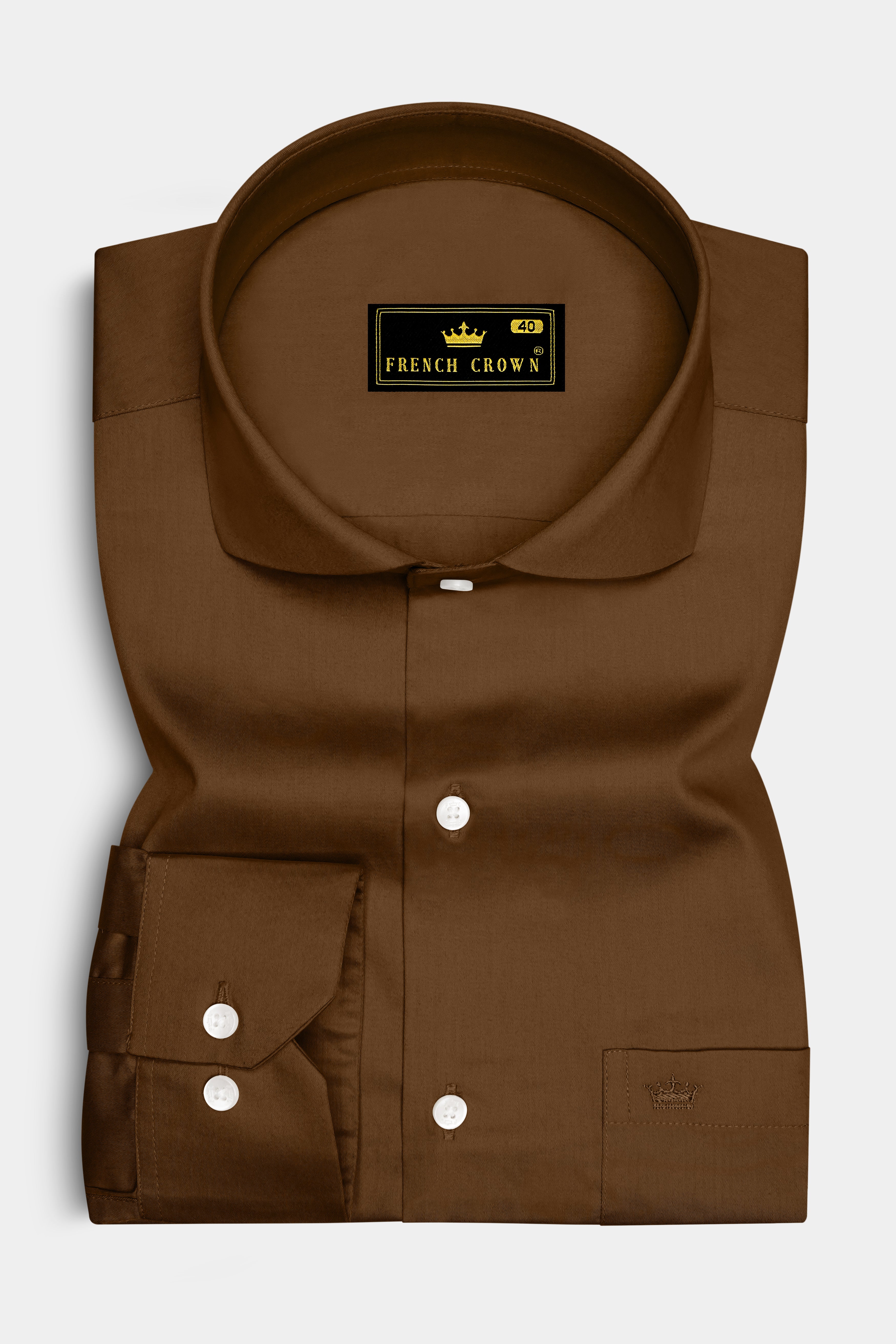 Umber-Otter Brown Subtle Sheen Super Soft Premium Cotton Cut Away Collar Dress Shirt