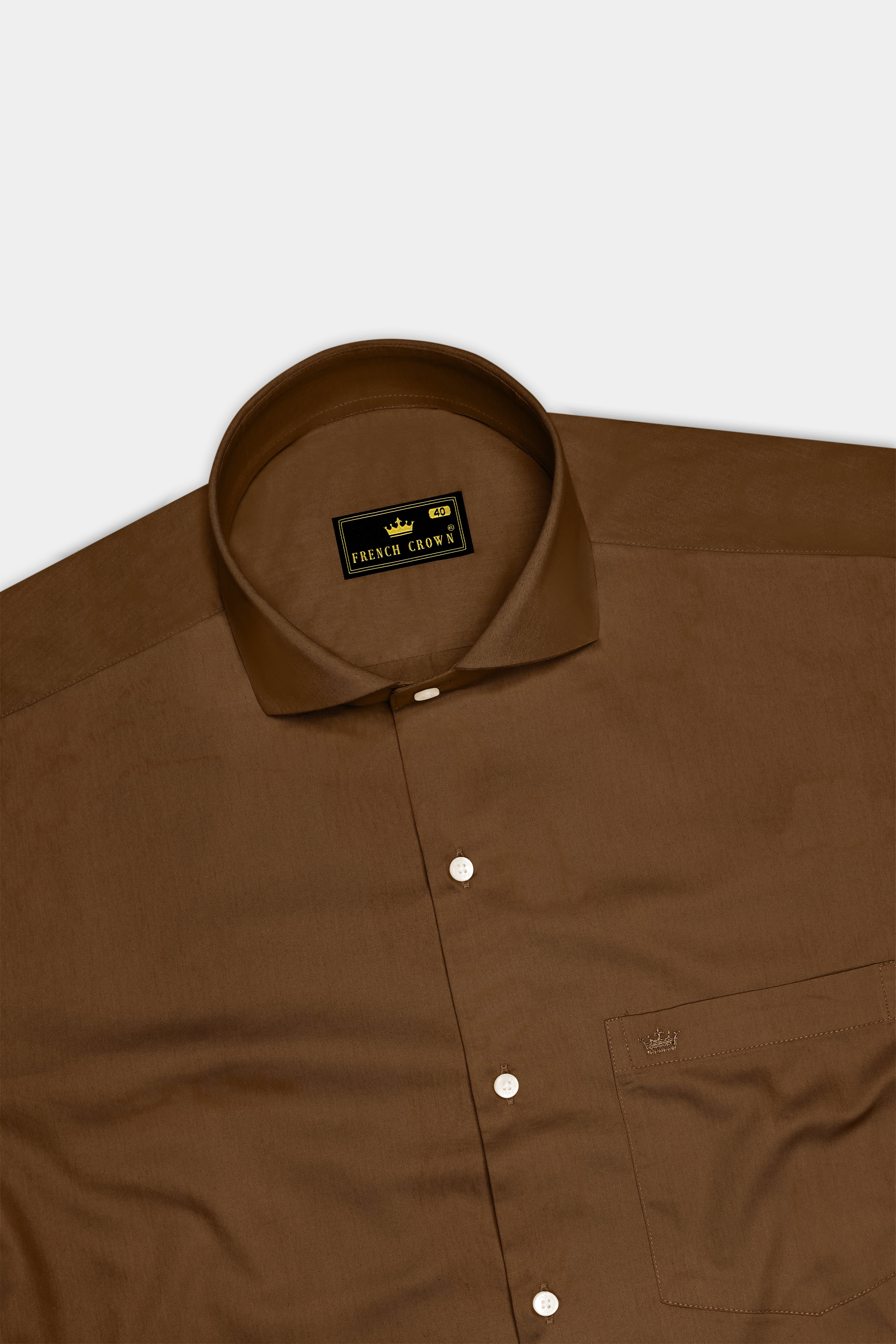 Umber-Otter Brown Subtle Sheen Super Soft Premium Cotton Cut Away Collar Dress Shirt