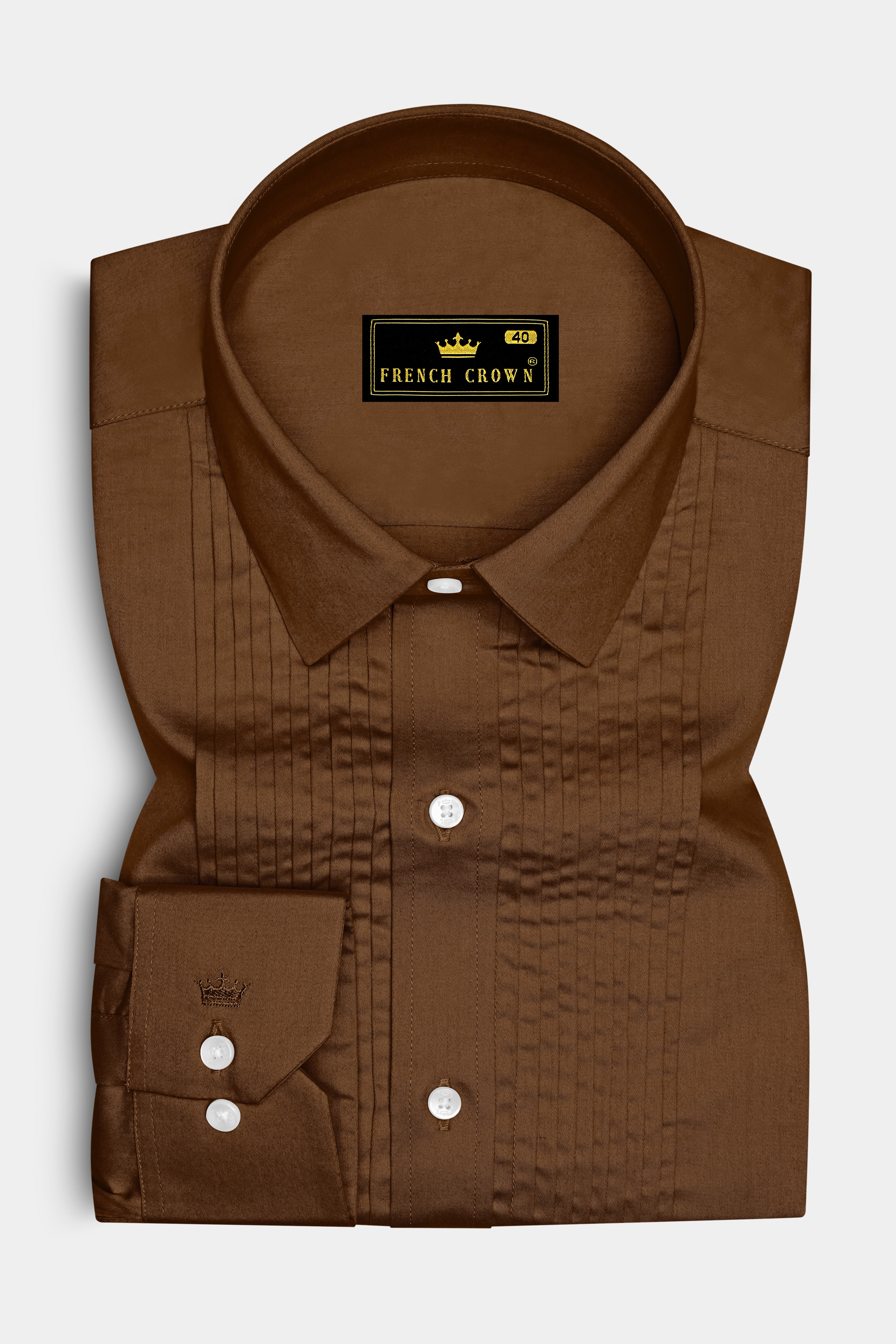 Umber-Otter Brown Subtle Sheen Super Soft Premium Cotton Tuxedo Dress Shirt