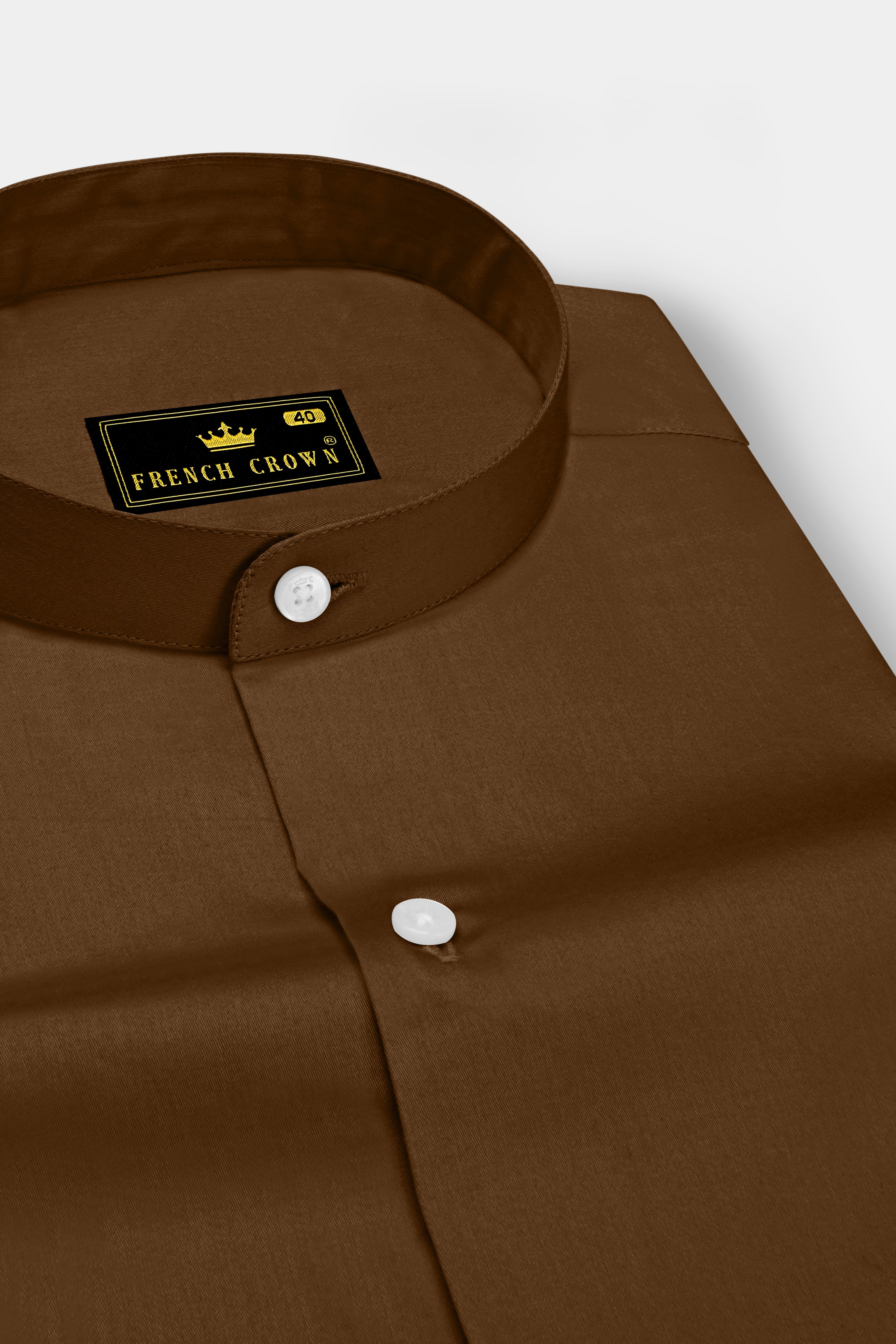 Umber-Otter Brown Subtle Sheen Super Soft Premium Cotton Mandarin Dress Shirt