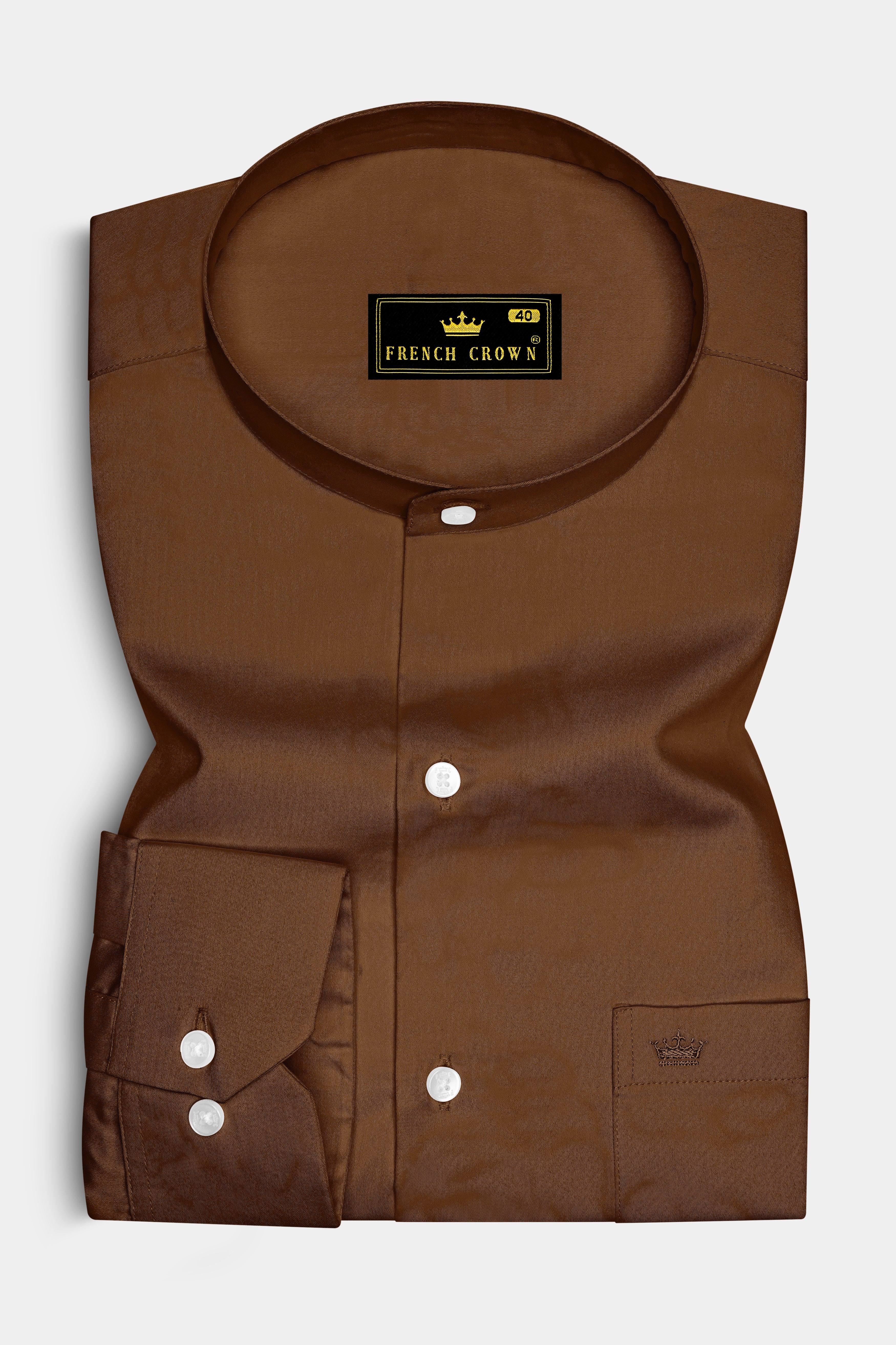 Umber-Otter Brown Subtle Sheen Super Soft Premium Cotton Mandarin Dress Shirt