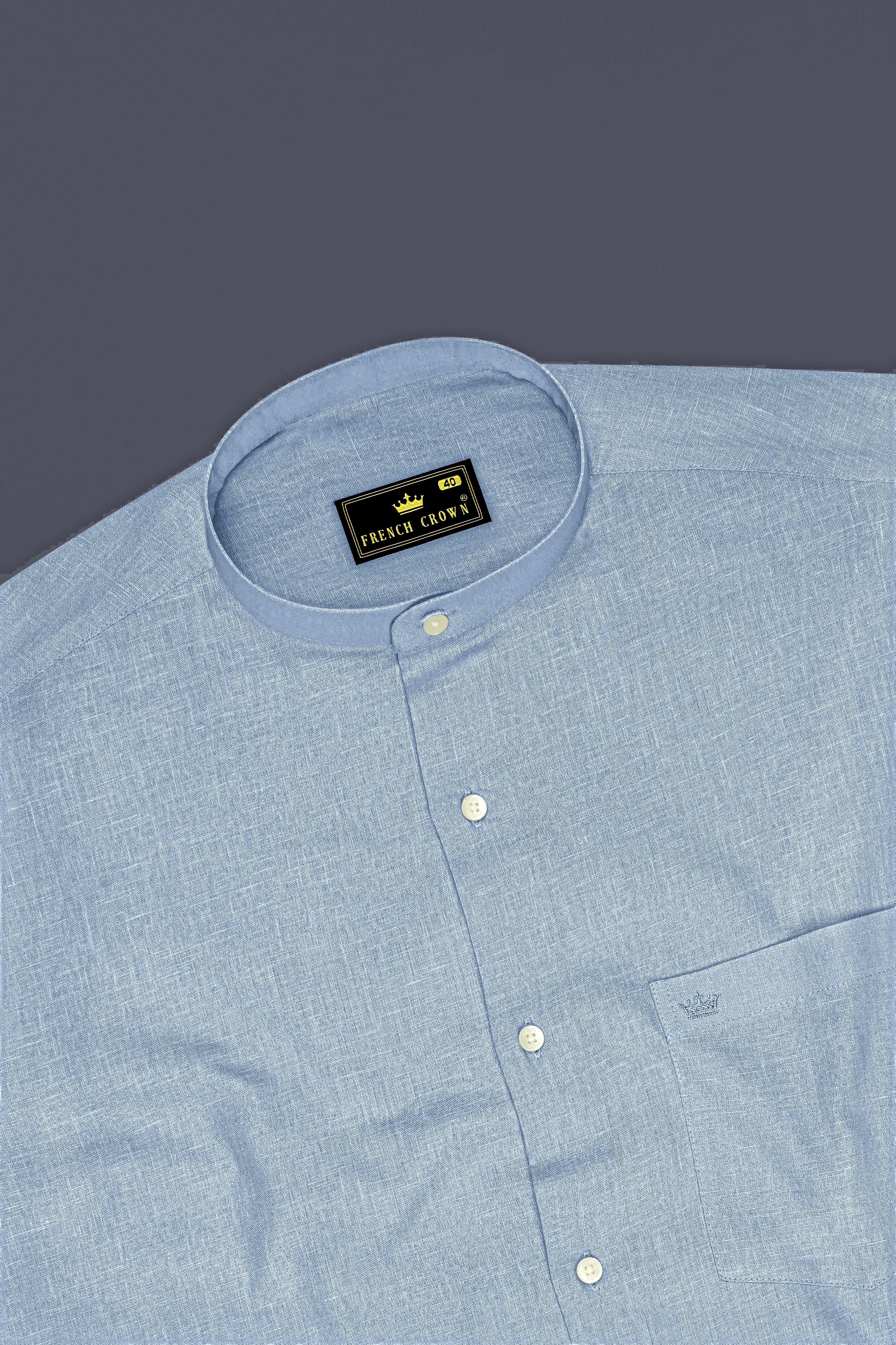 Poise-Waterloo Blue Luxurious Linen Mandarin Dress Shirt