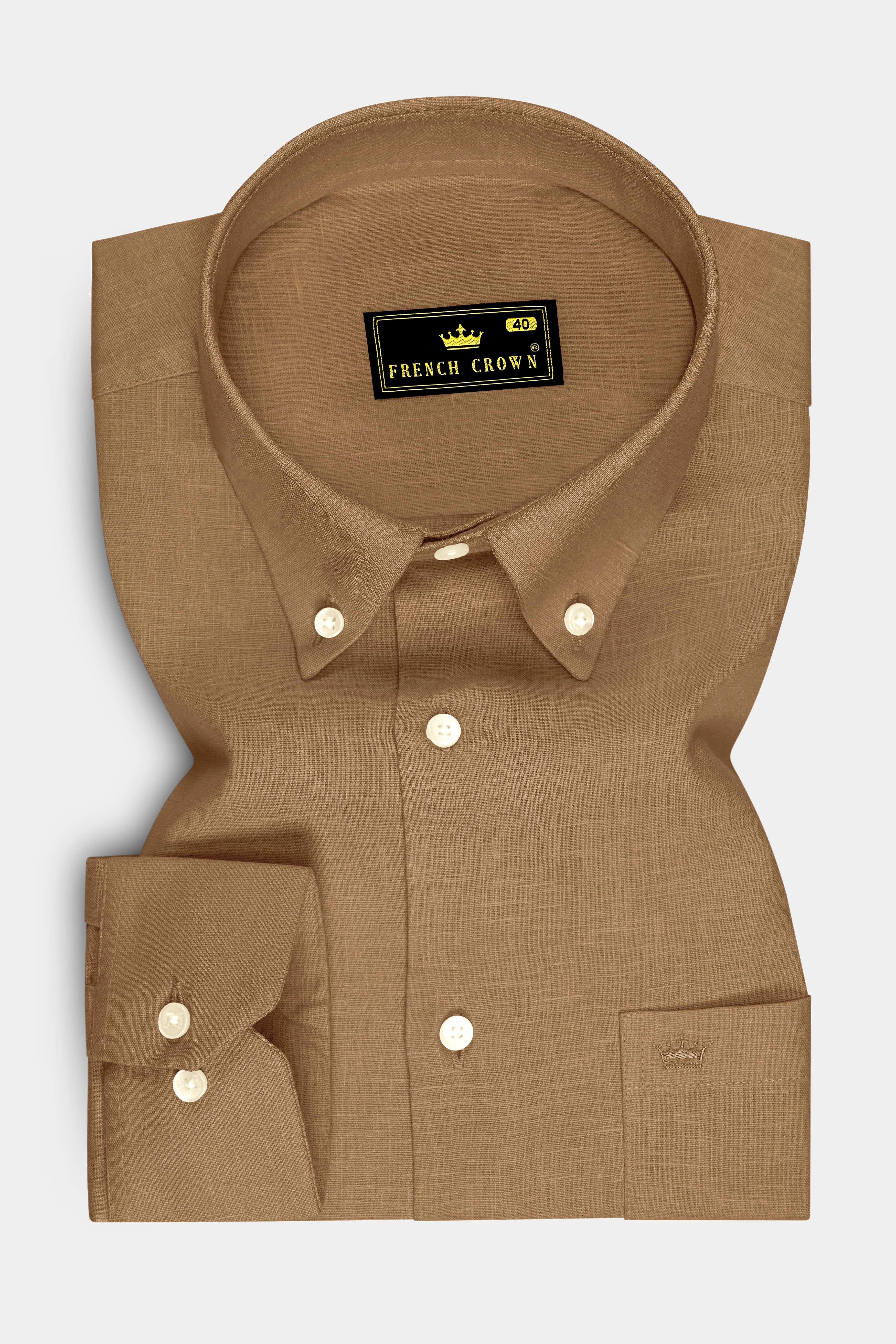 Toast-Pastel Brown Luxurious Linen Button Down Dress Shirt