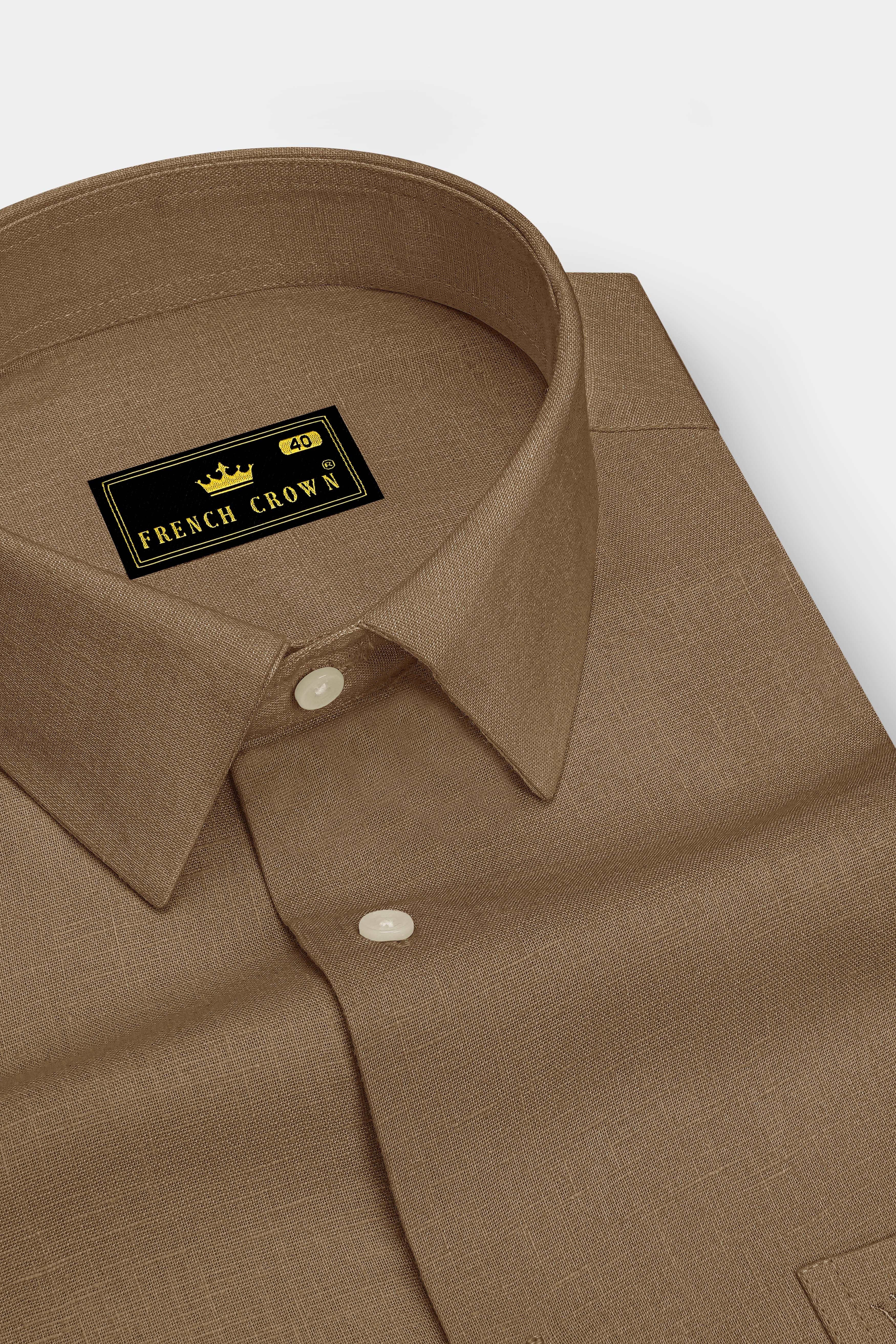 Toast-Pastel Brown Luxurious Linen Dress Shirt