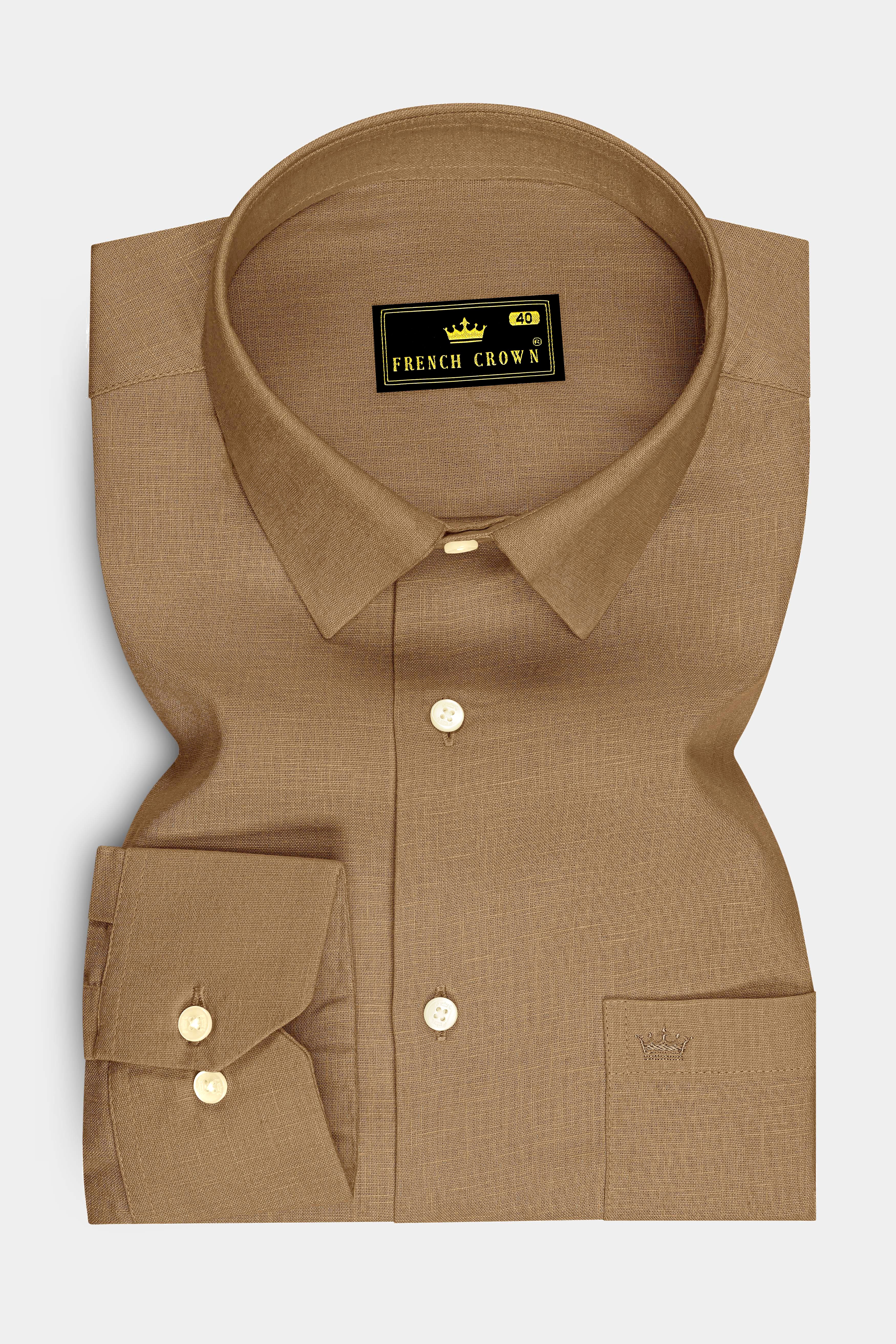 Toast-Pastel Brown Luxurious Linen Dress Shirt