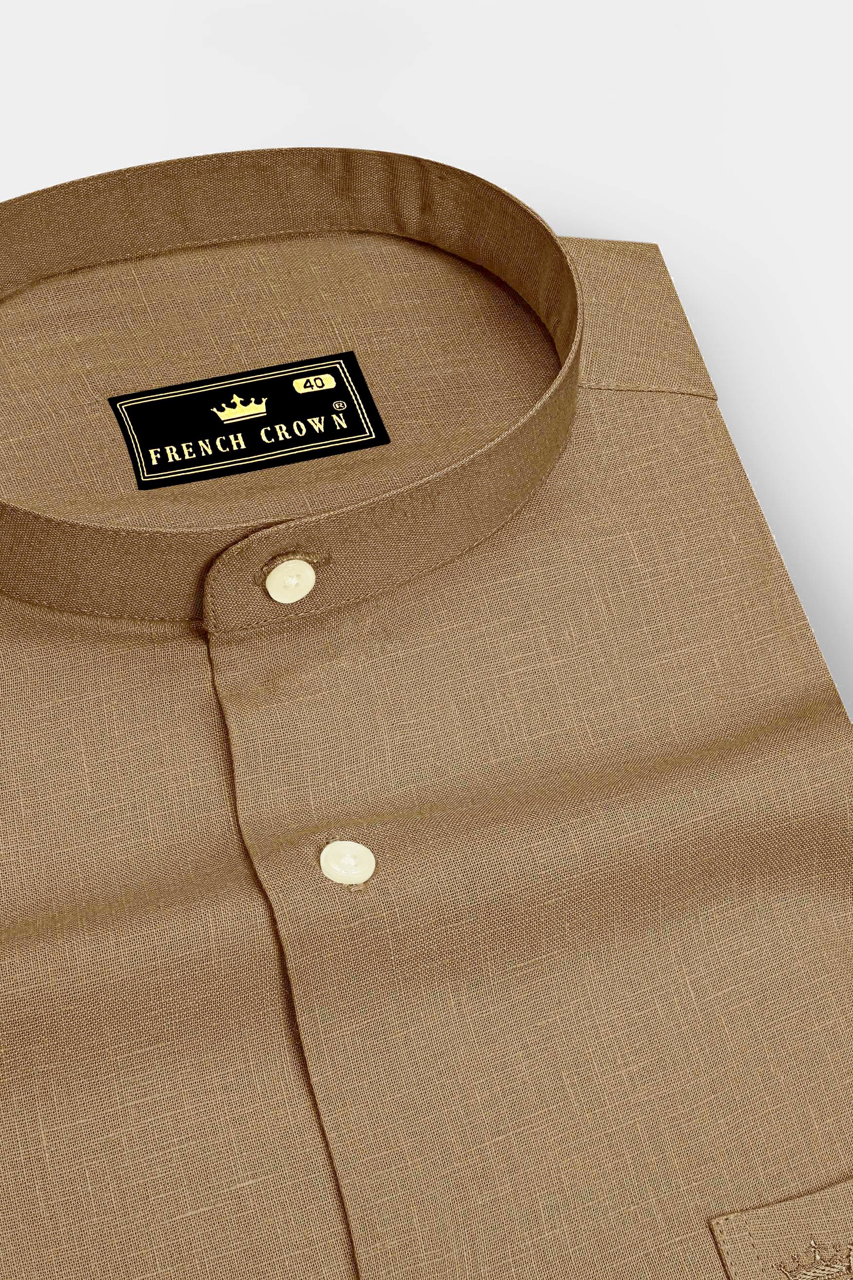 Toast-Pastel Brown Luxurious Linen Mandarin Dress Shirt