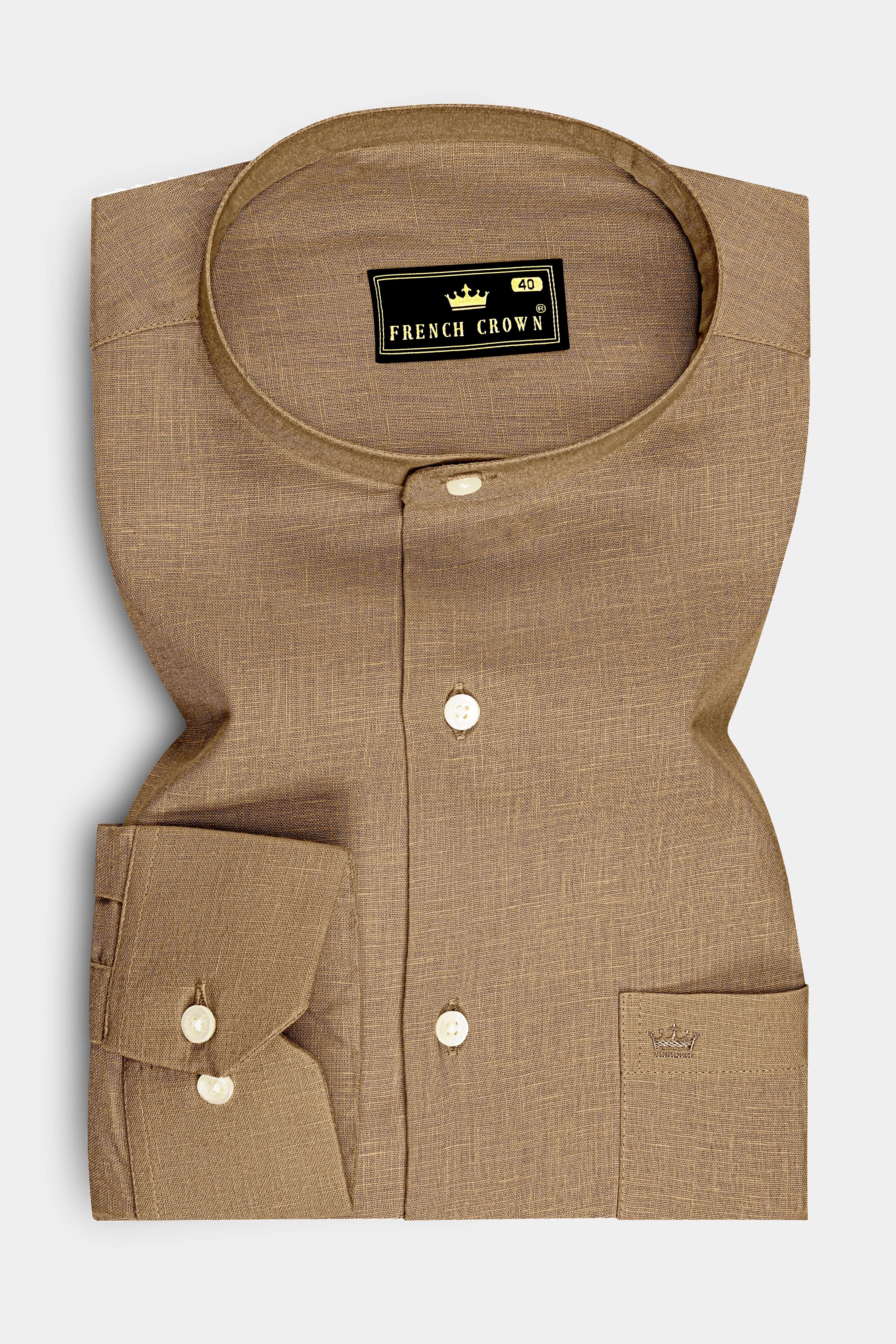 Toast-Pastel Brown Luxurious Linen Mandarin Dress Shirt