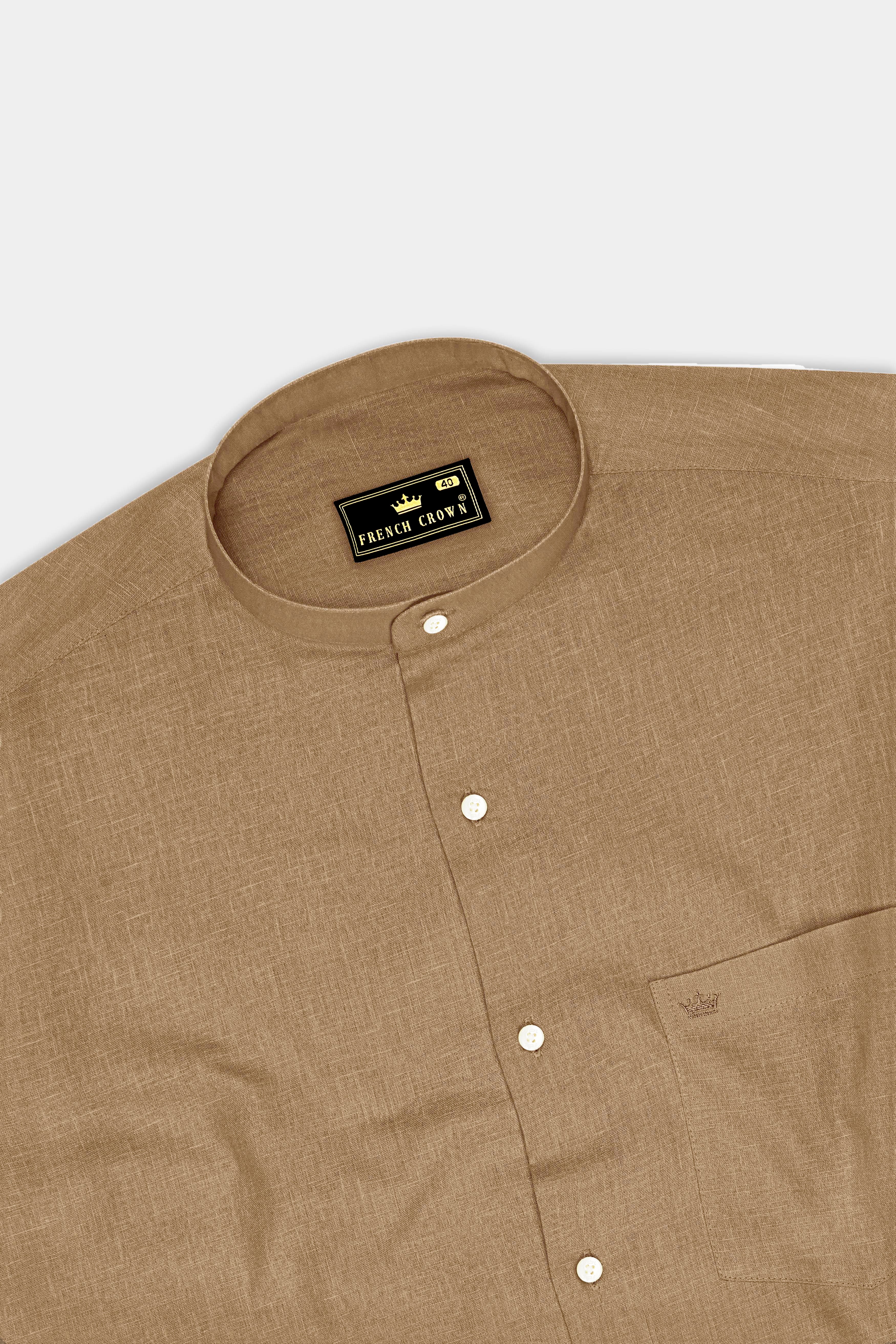 Toast-Pastel Brown Luxurious Linen Mandarin Dress Shirt