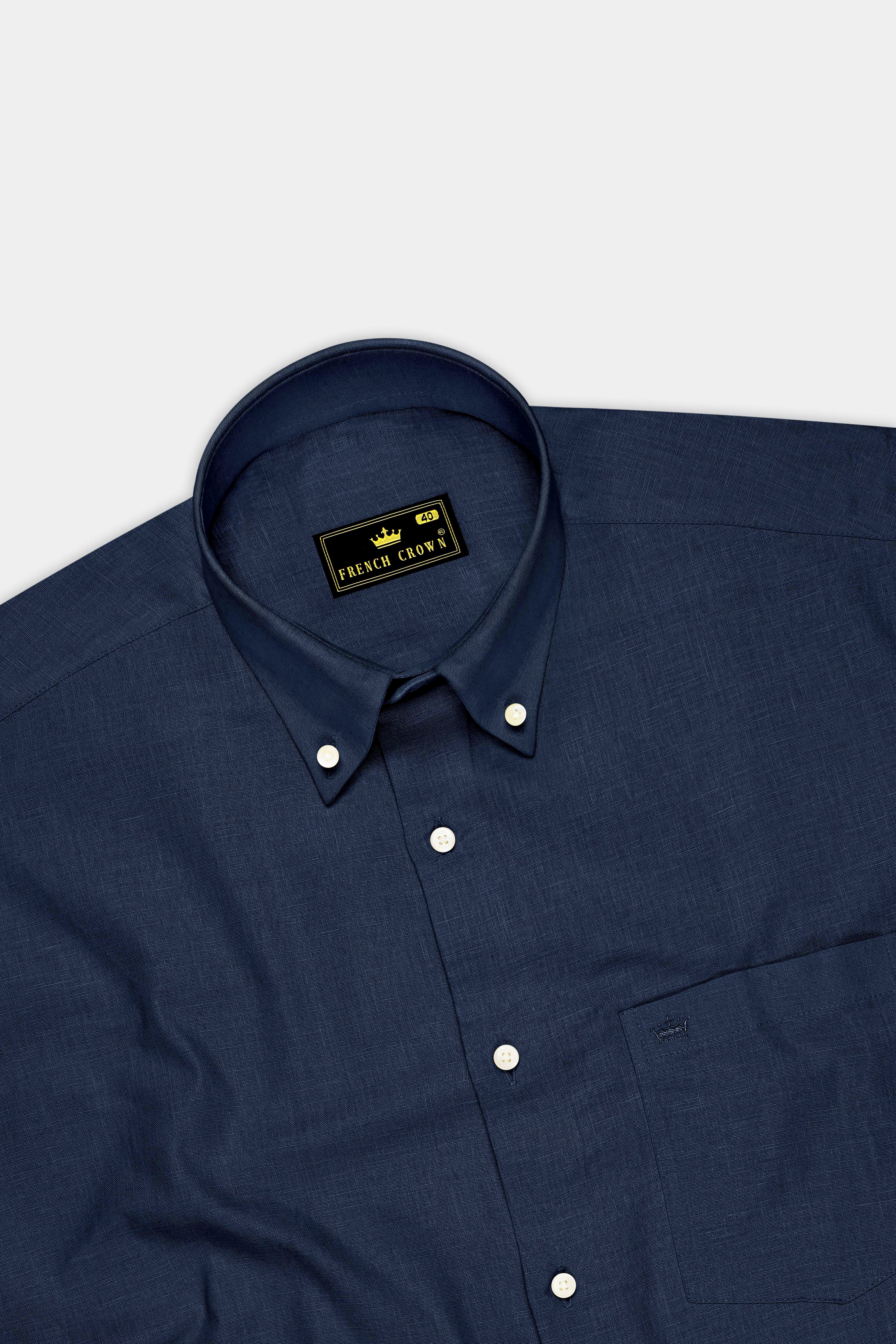 Mariner-Bunker Blue Luxurious Linen Button Down Dress Shirt