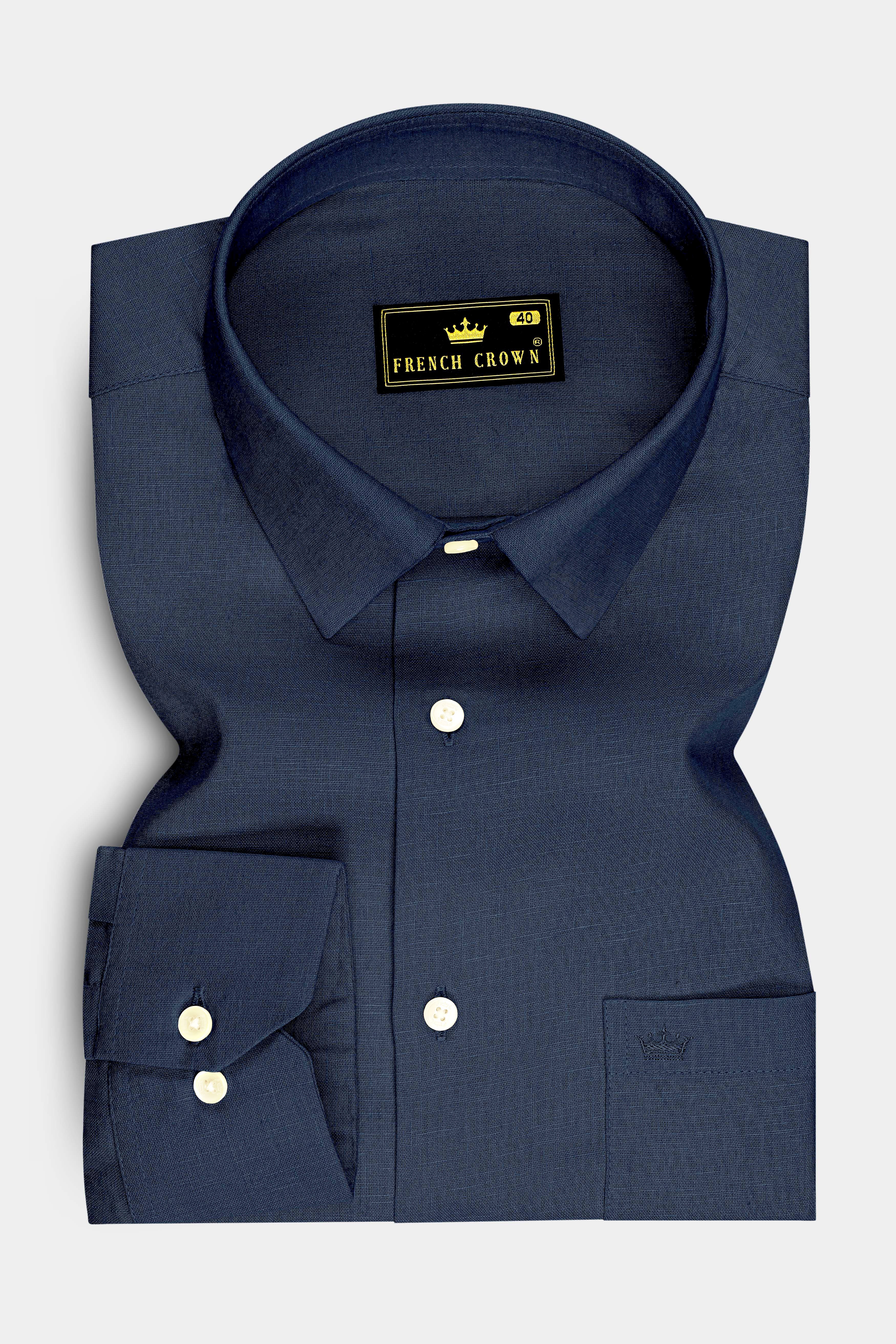 Mariner-Bunker Blue Luxurious Linen Dress Shirt