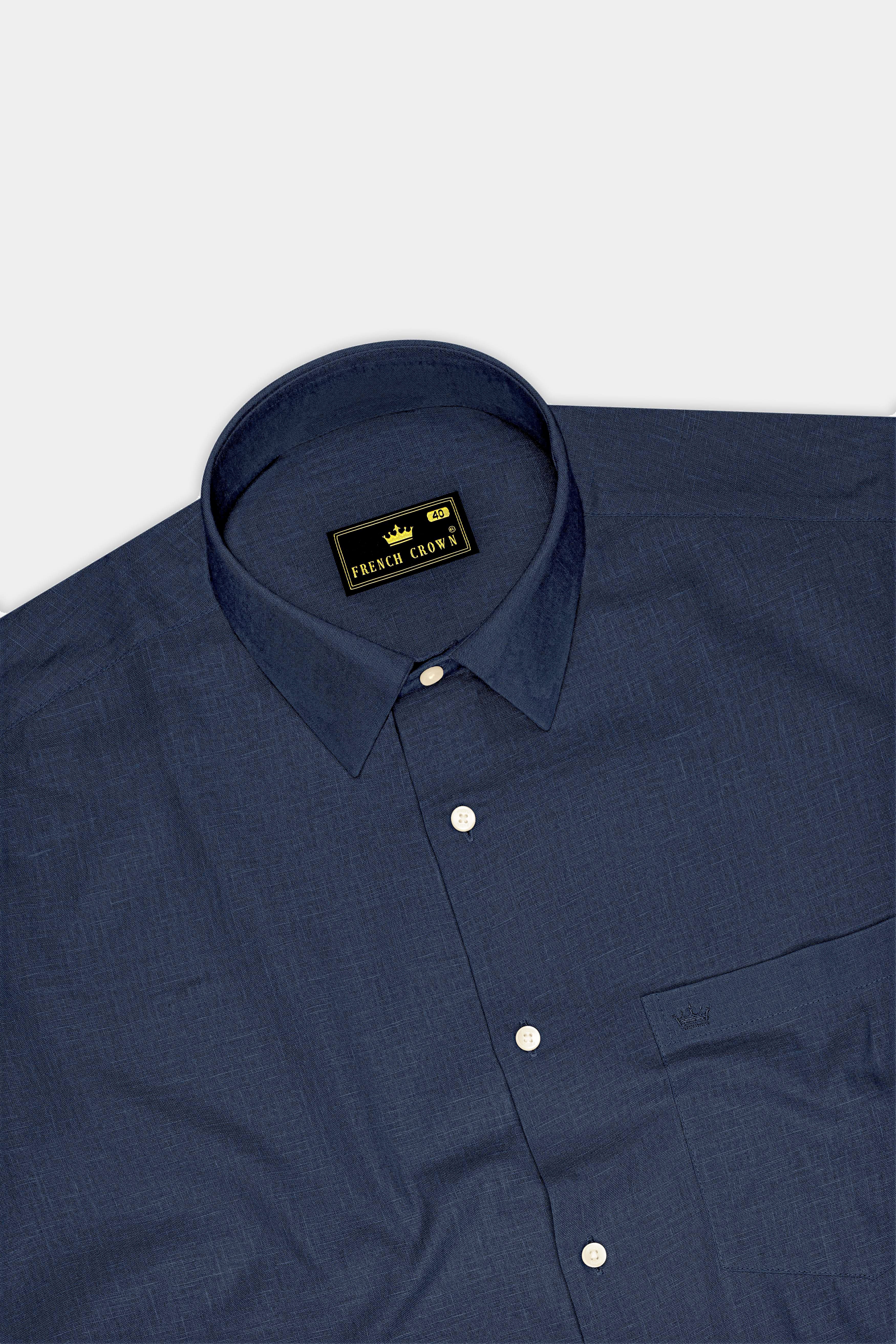Mariner-Bunker Blue Luxurious Linen Dress Shirt