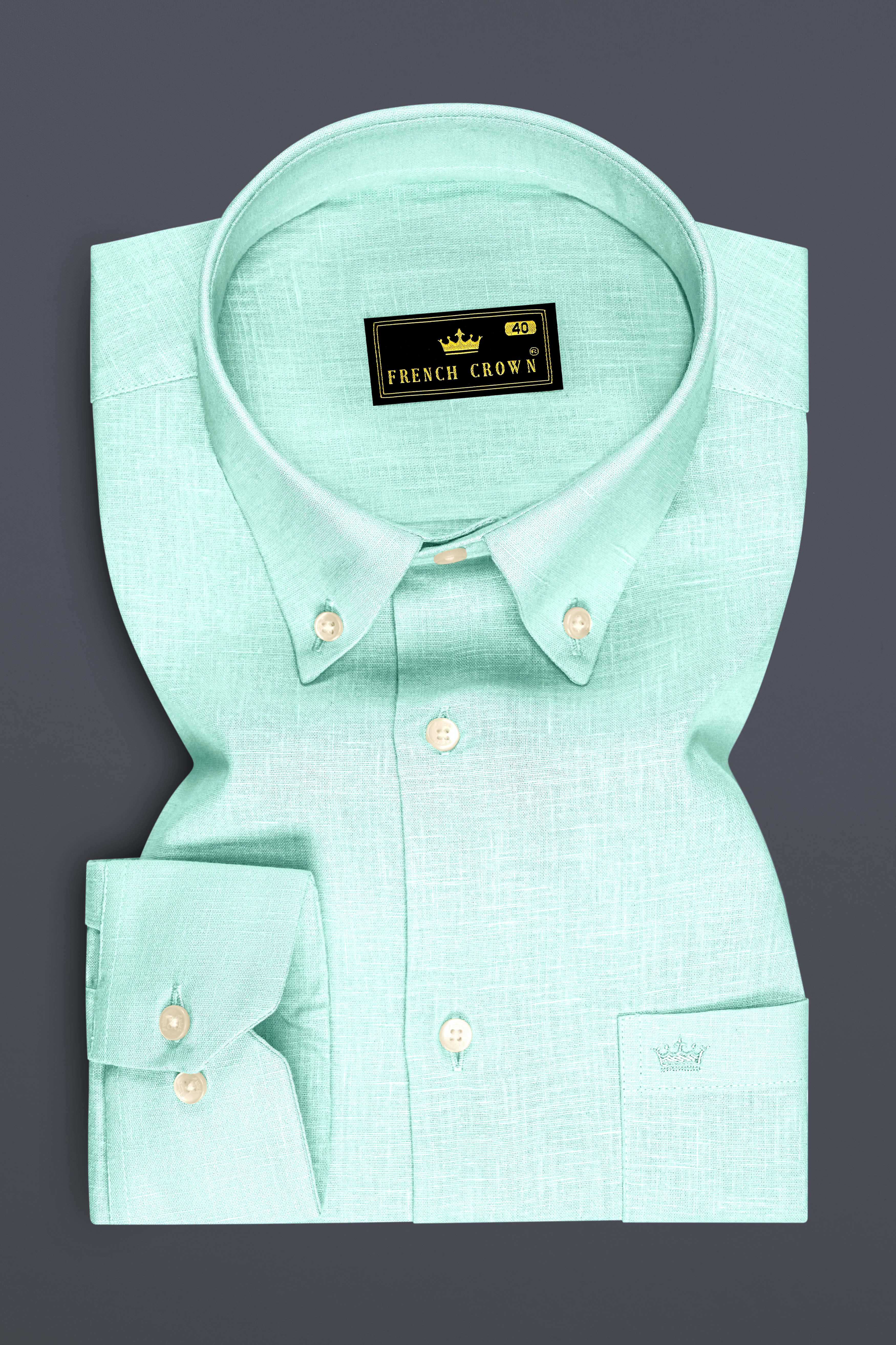 Zenith-Skeptic Blue Luxurious Linen Button Down Dress Shirt
