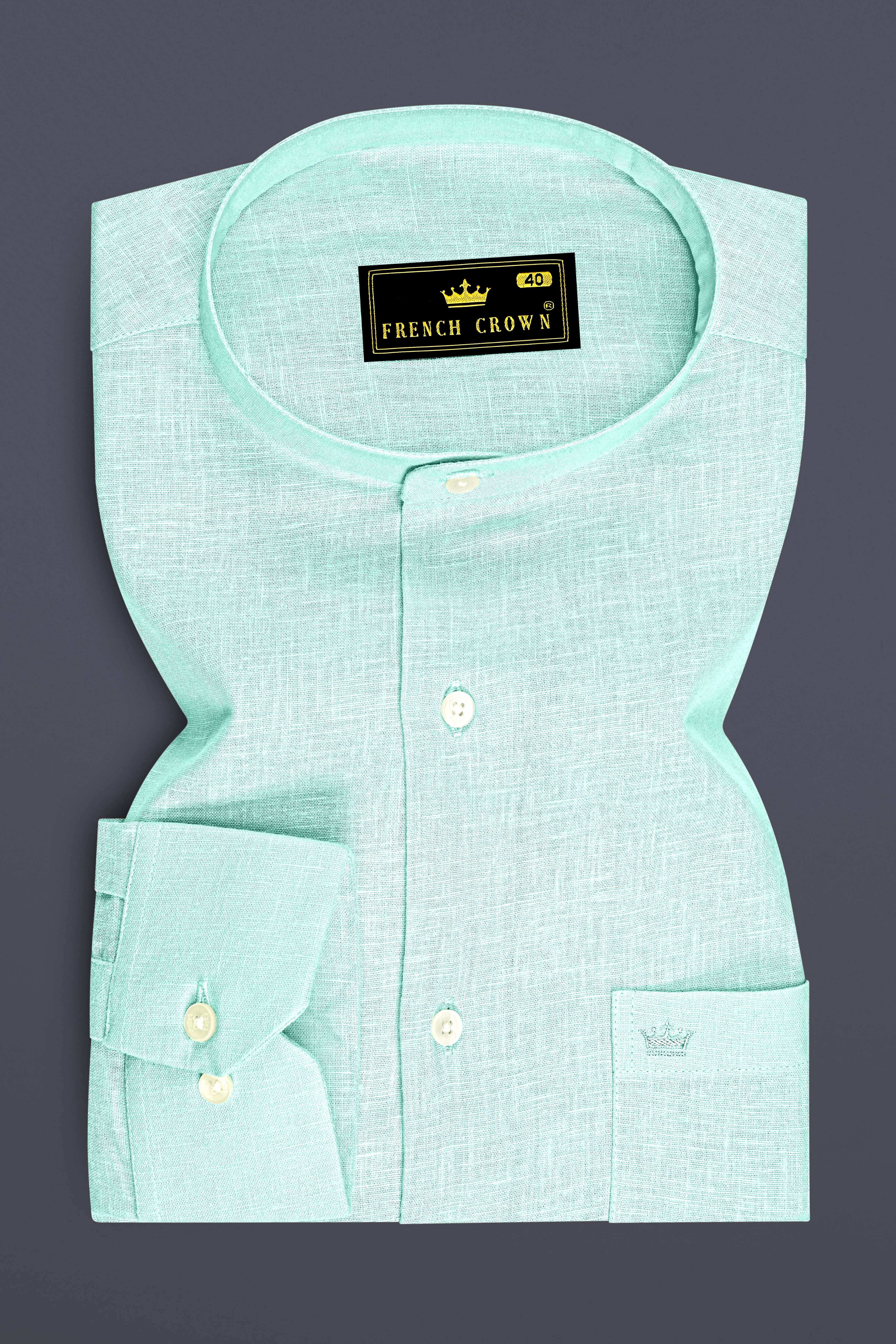 Zenith-Skeptic Blue Luxurious Linen Mandarin Dress Shirt