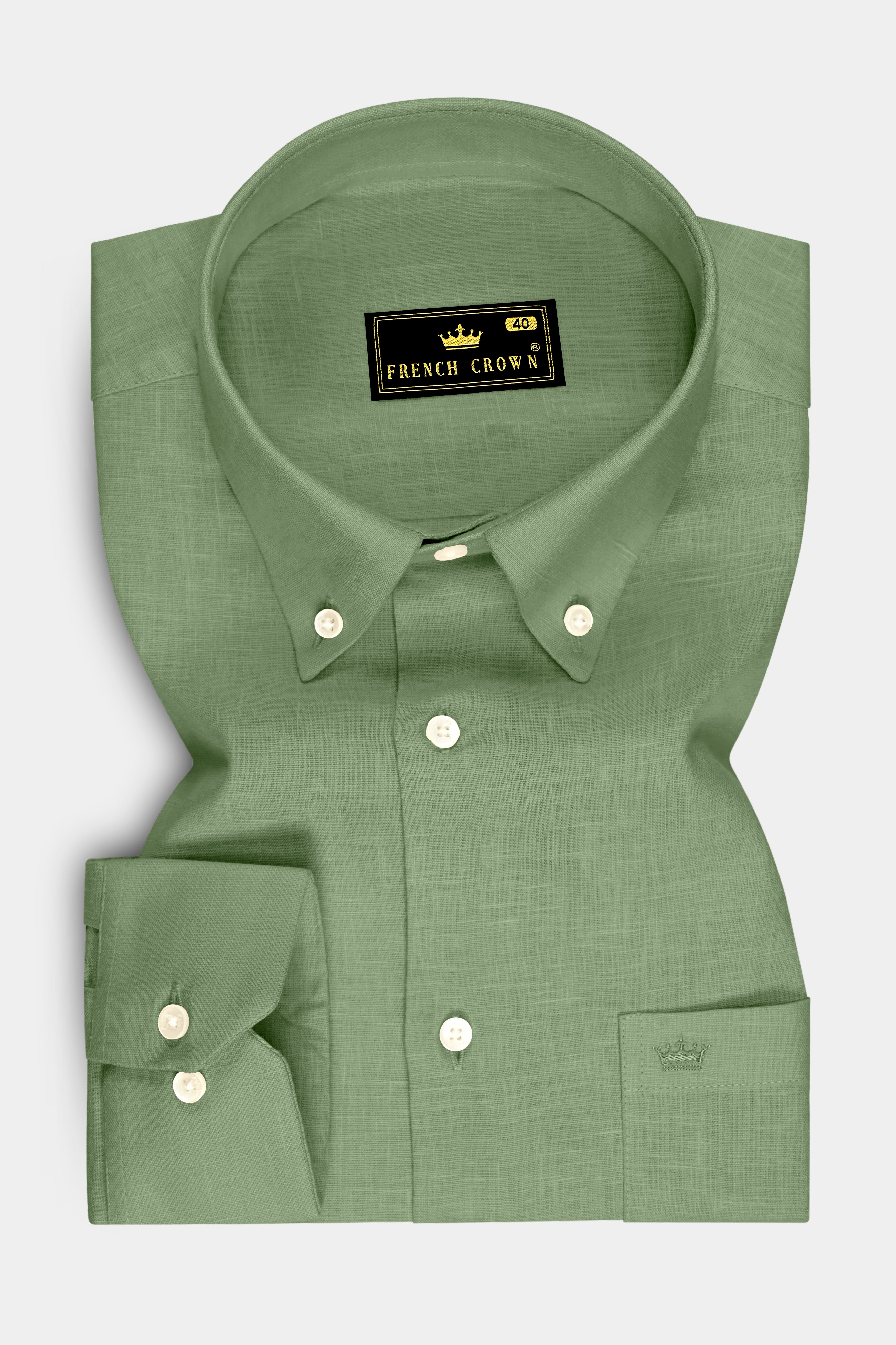Emerald-Merlin Green Luxurious Linen Button Down Dress Shirt