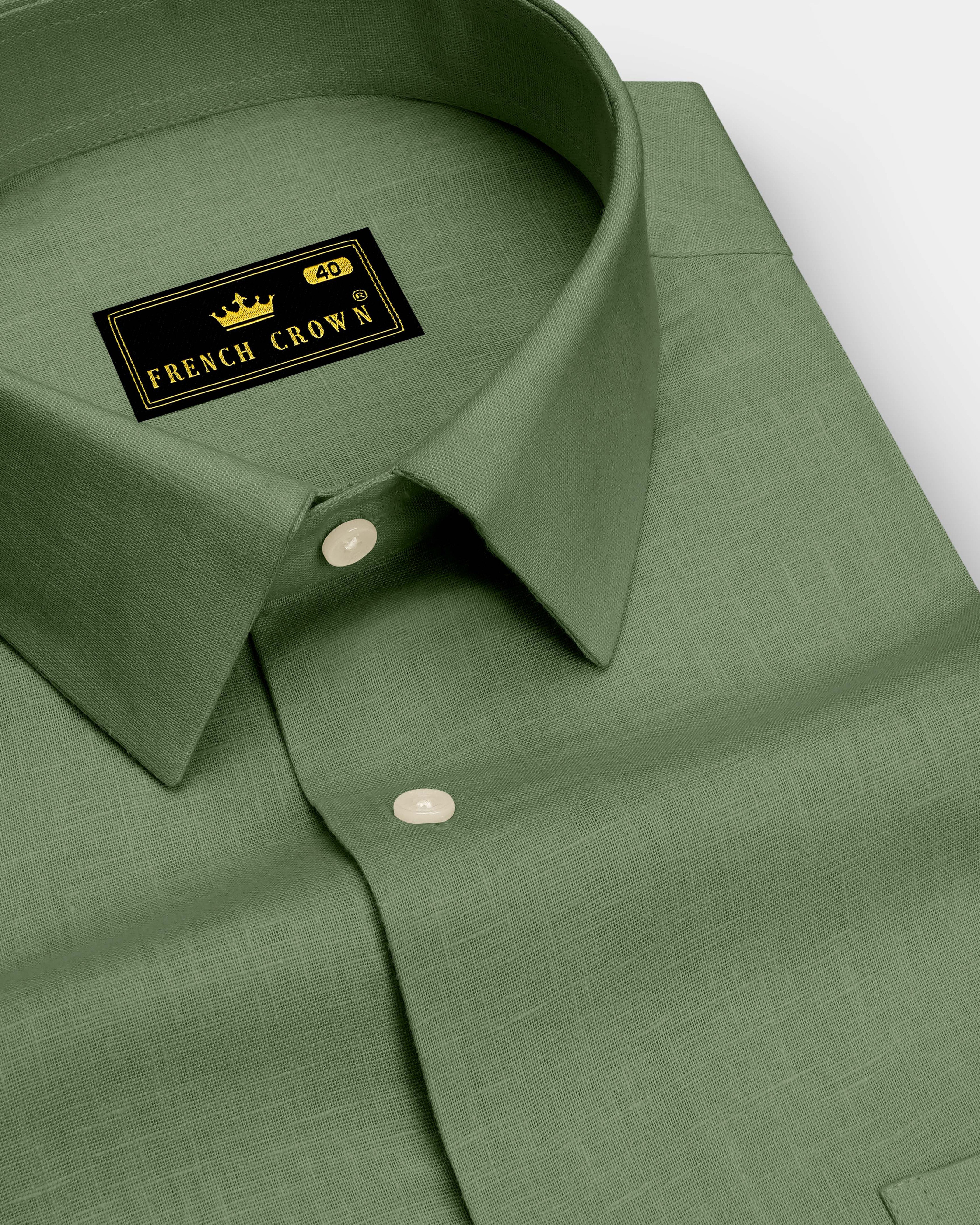 Emerald-Merlin Green Plain Solid Formal Premium Linen Shirt For Men