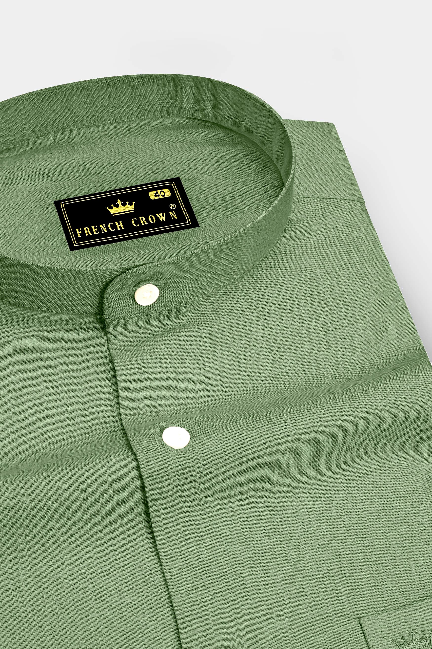 Emerald-Merlin Green Luxurious Linen Mandarin Dress Shirt