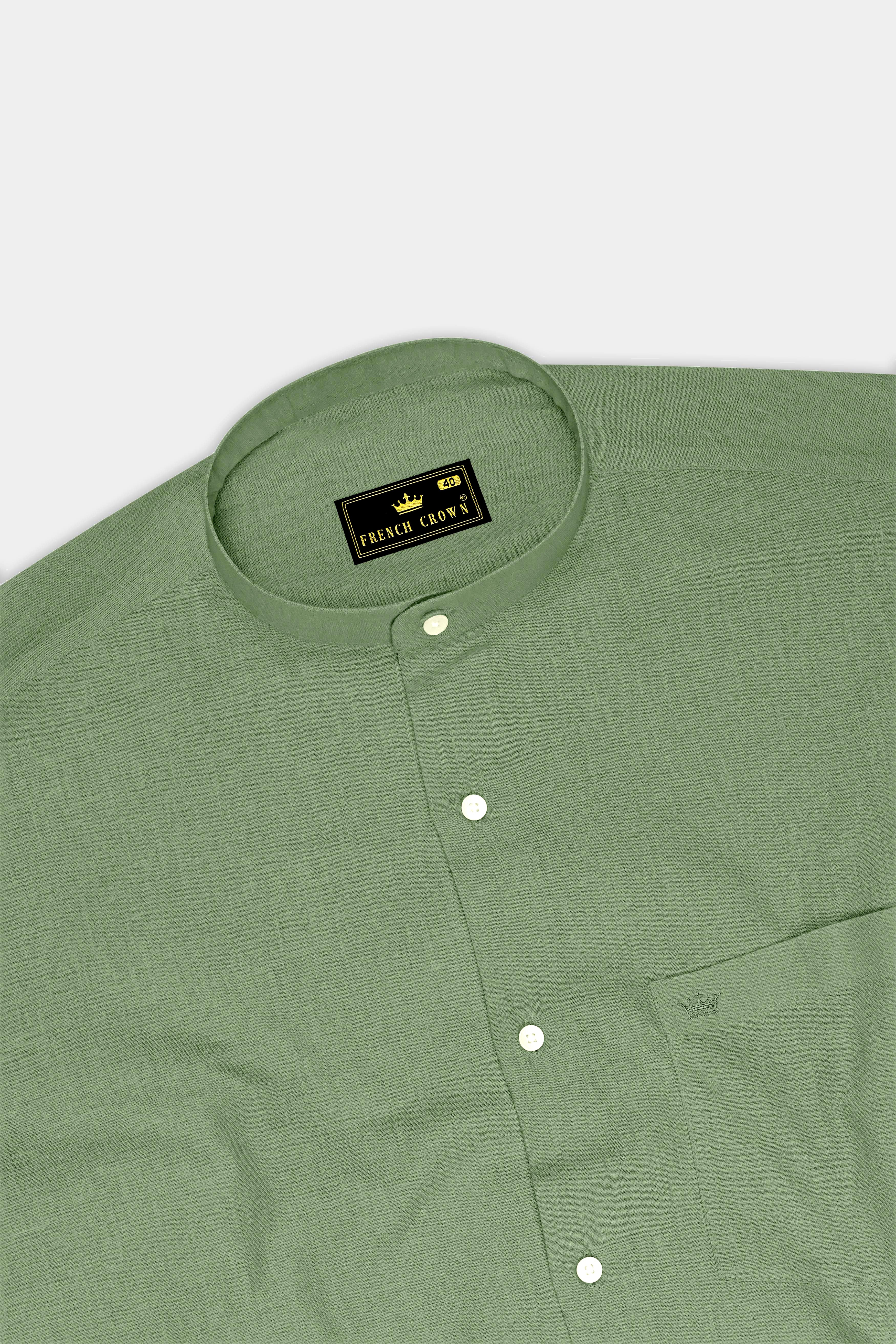 Emerald-Merlin Green Luxurious Linen Mandarin Dress Shirt