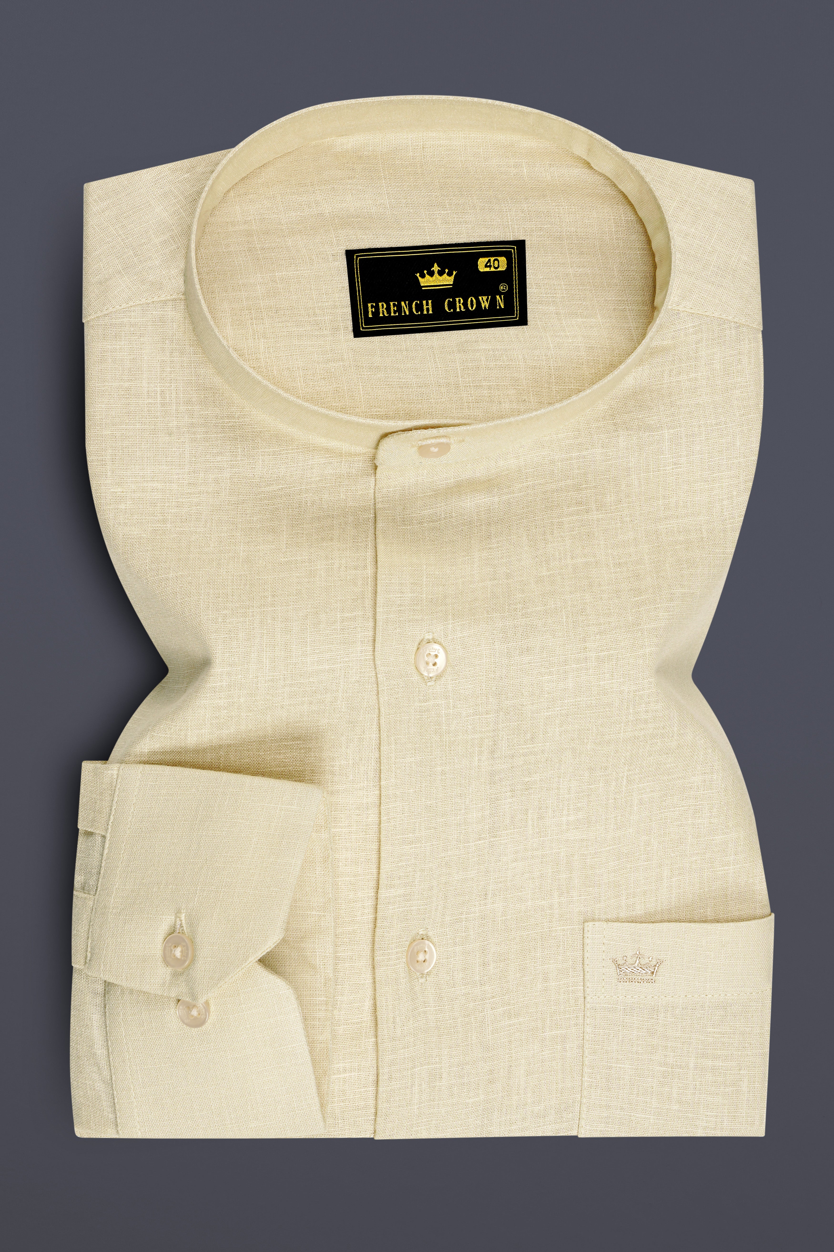 Vanille-Zorba Cream Luxurious Linen Mandarin Dress Shirt