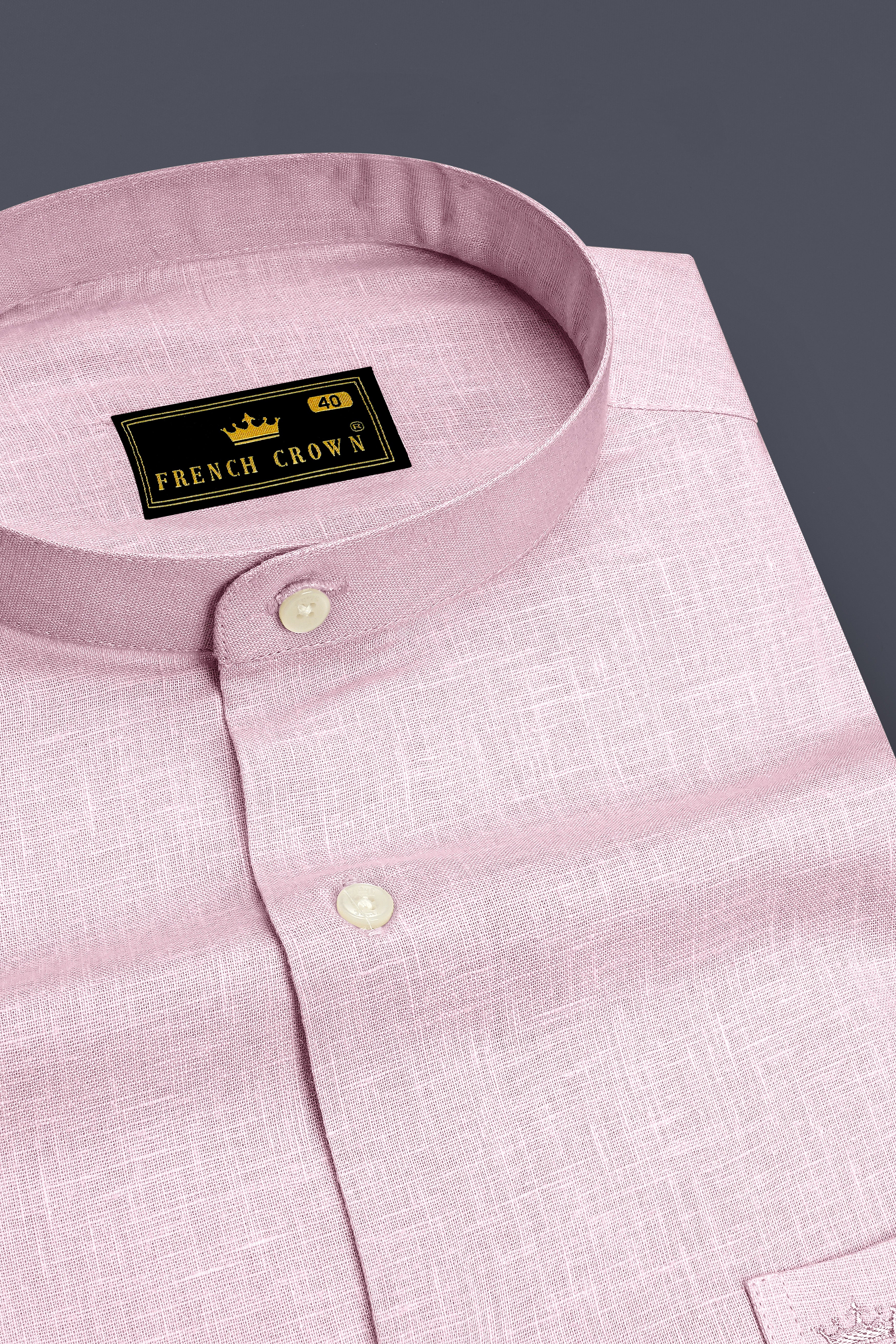 Zenith-Maverick Pink Luxurious Linen Mandarin Dress Shirt