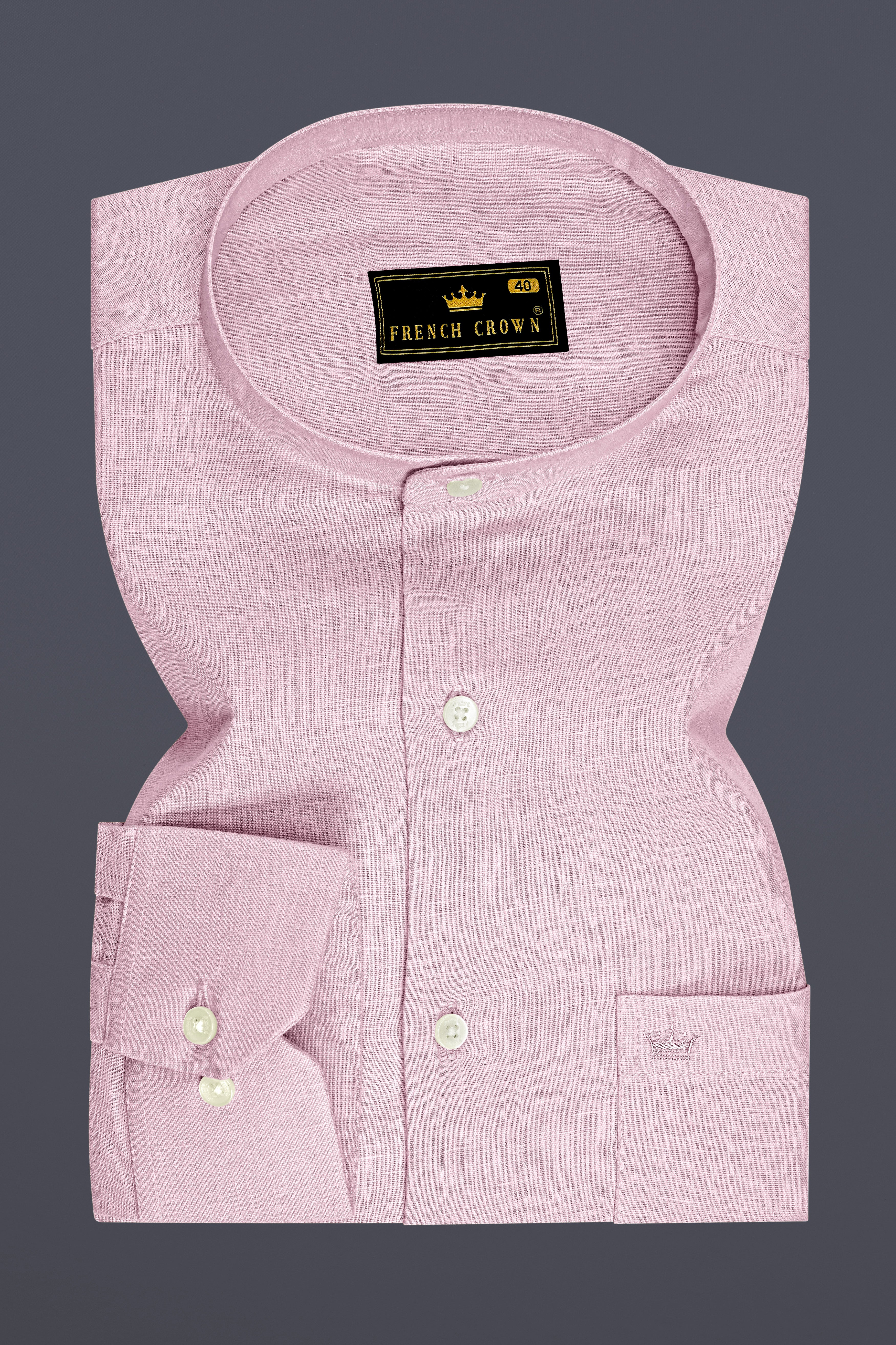Zenith-Maverick Pink Luxurious Linen Mandarin Dress Shirt