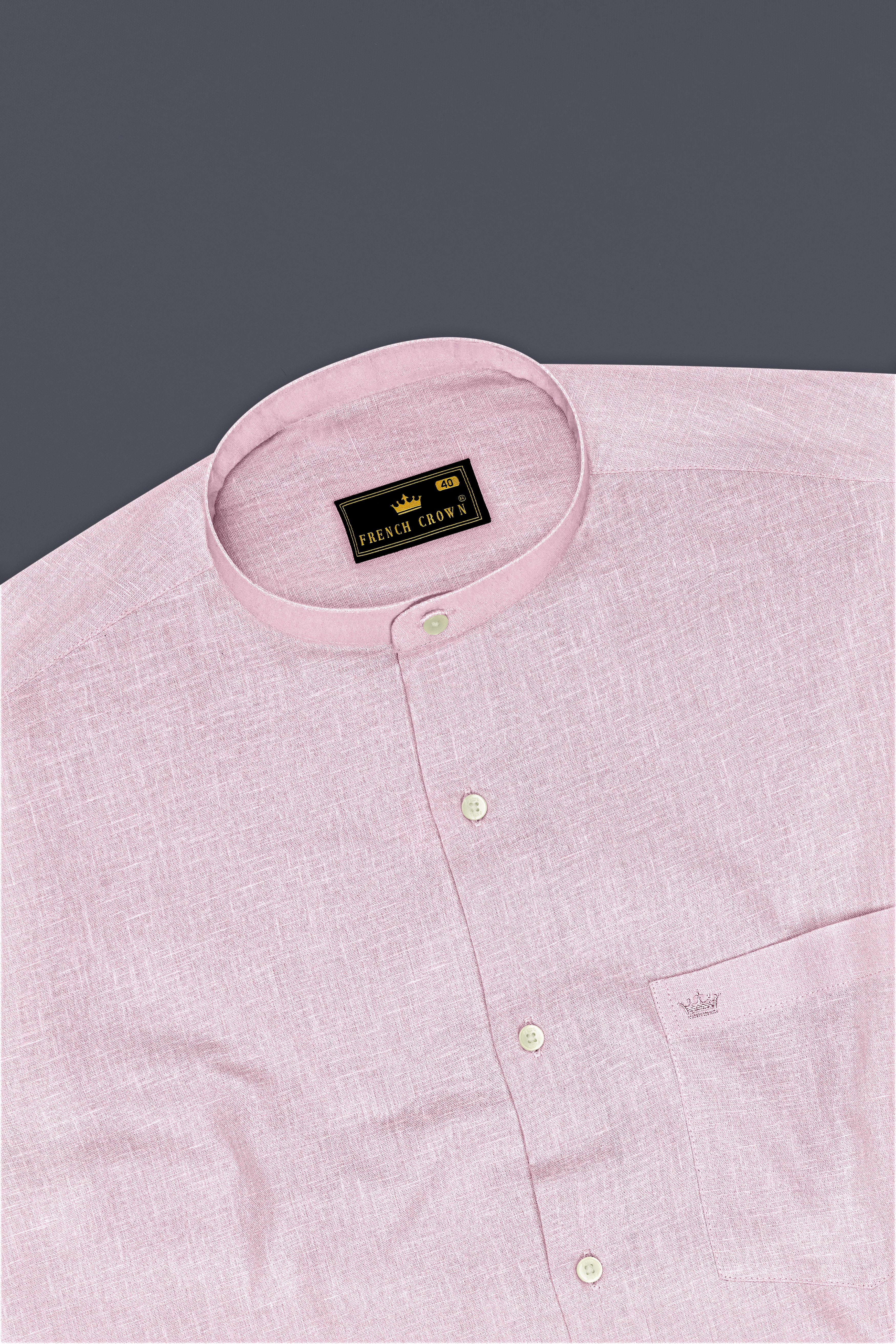 Zenith-Maverick Pink Luxurious Linen Mandarin Dress Shirt