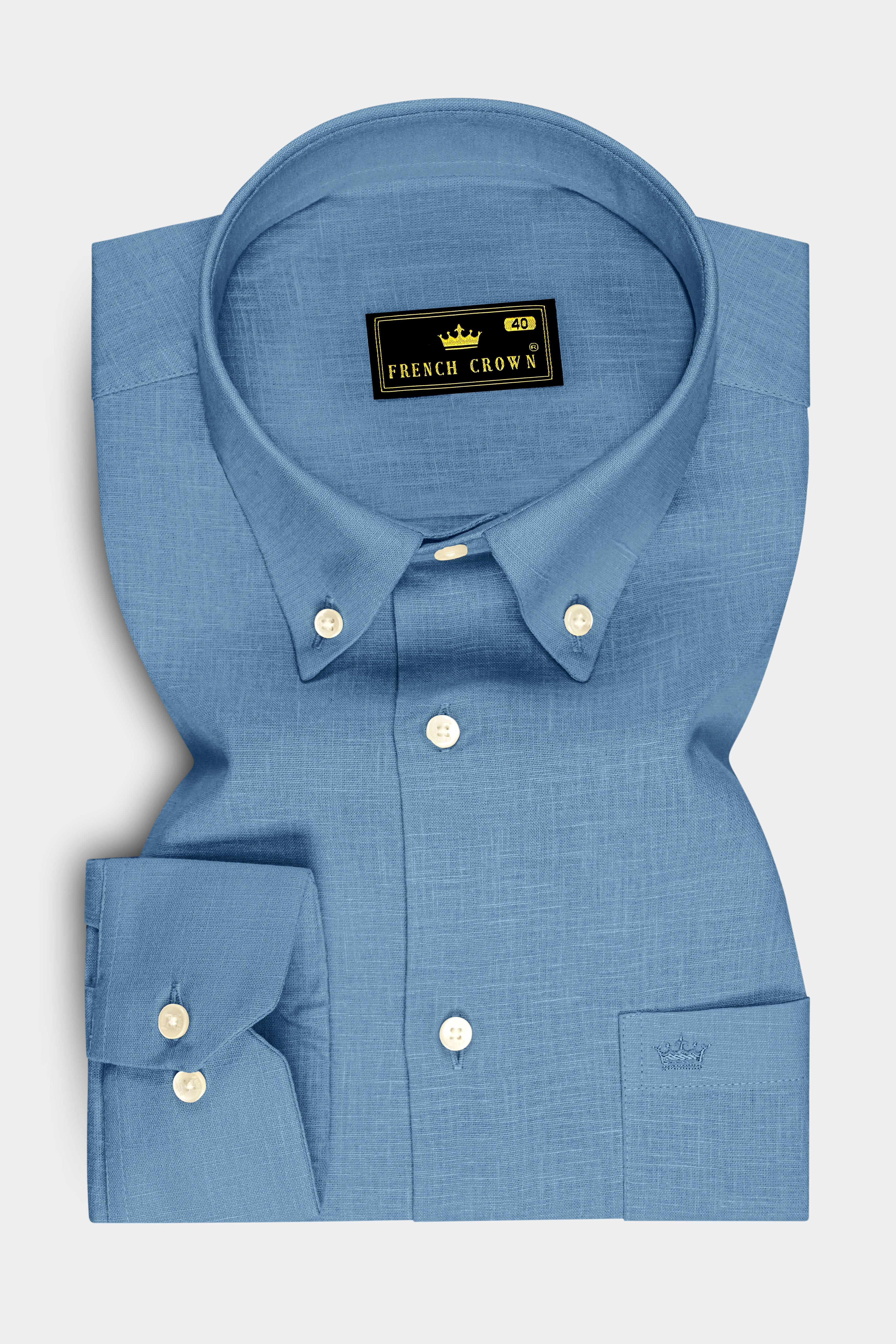Azure-Lynch Blue Luxurious Linen Button Down Dress Shirt