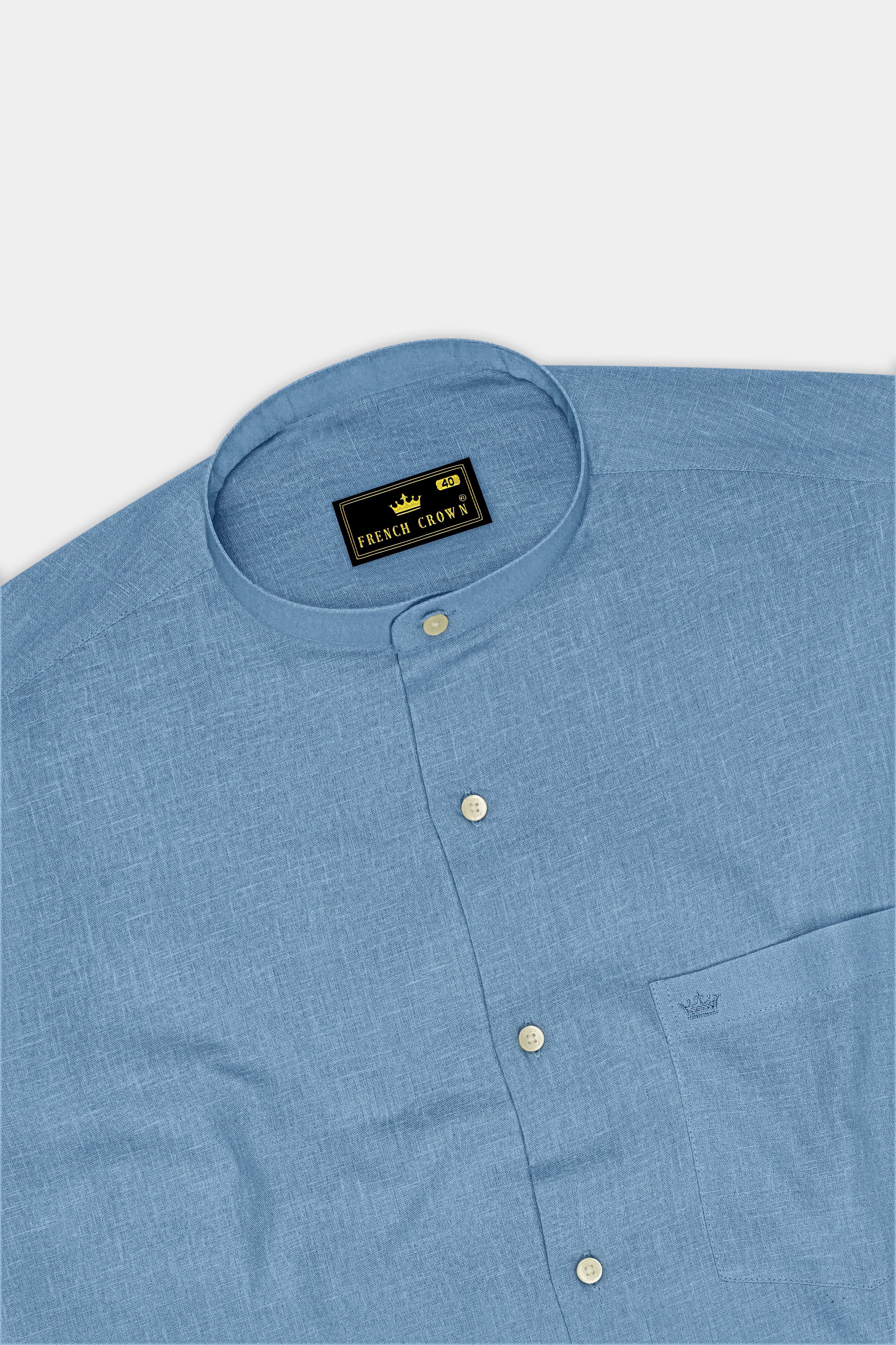 Azure-Lynch Blue Luxurious Linen Mandarin Dress Shirt