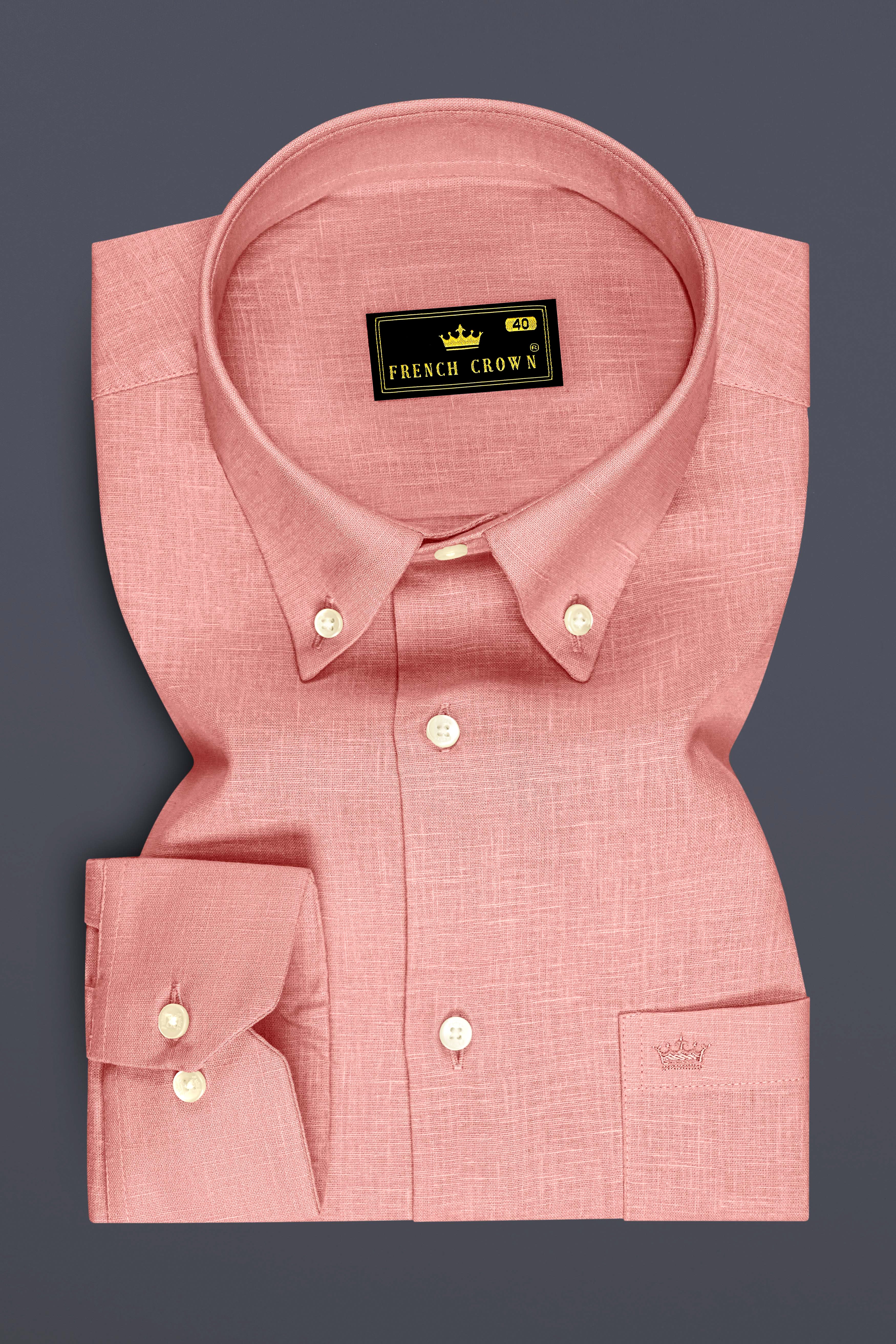Apricot-Oriental Peach Luxurious Linen Button Down Dress Shirt