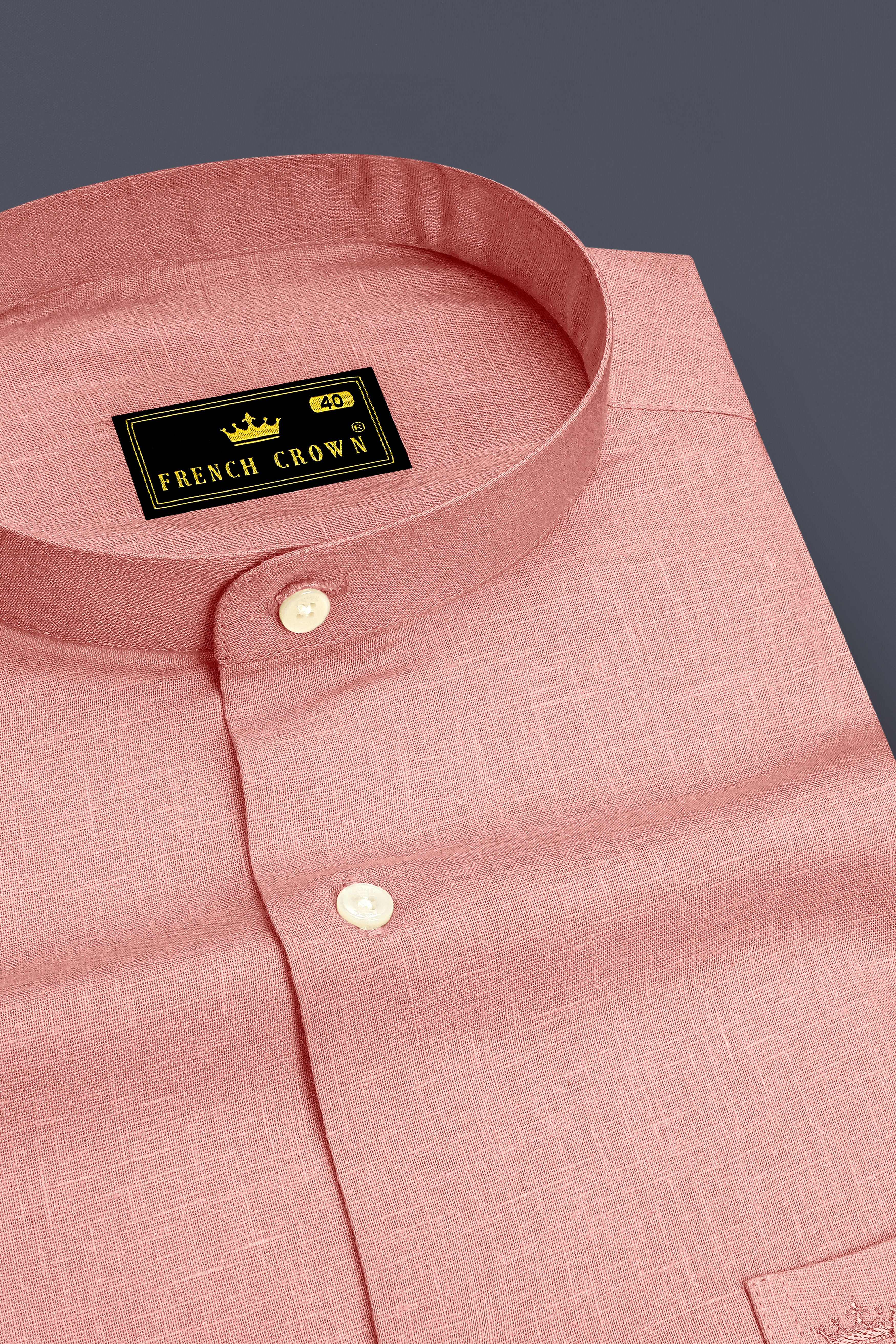 Apricot-Oriental Peach Luxurious Linen Mandarin Dress Shirt