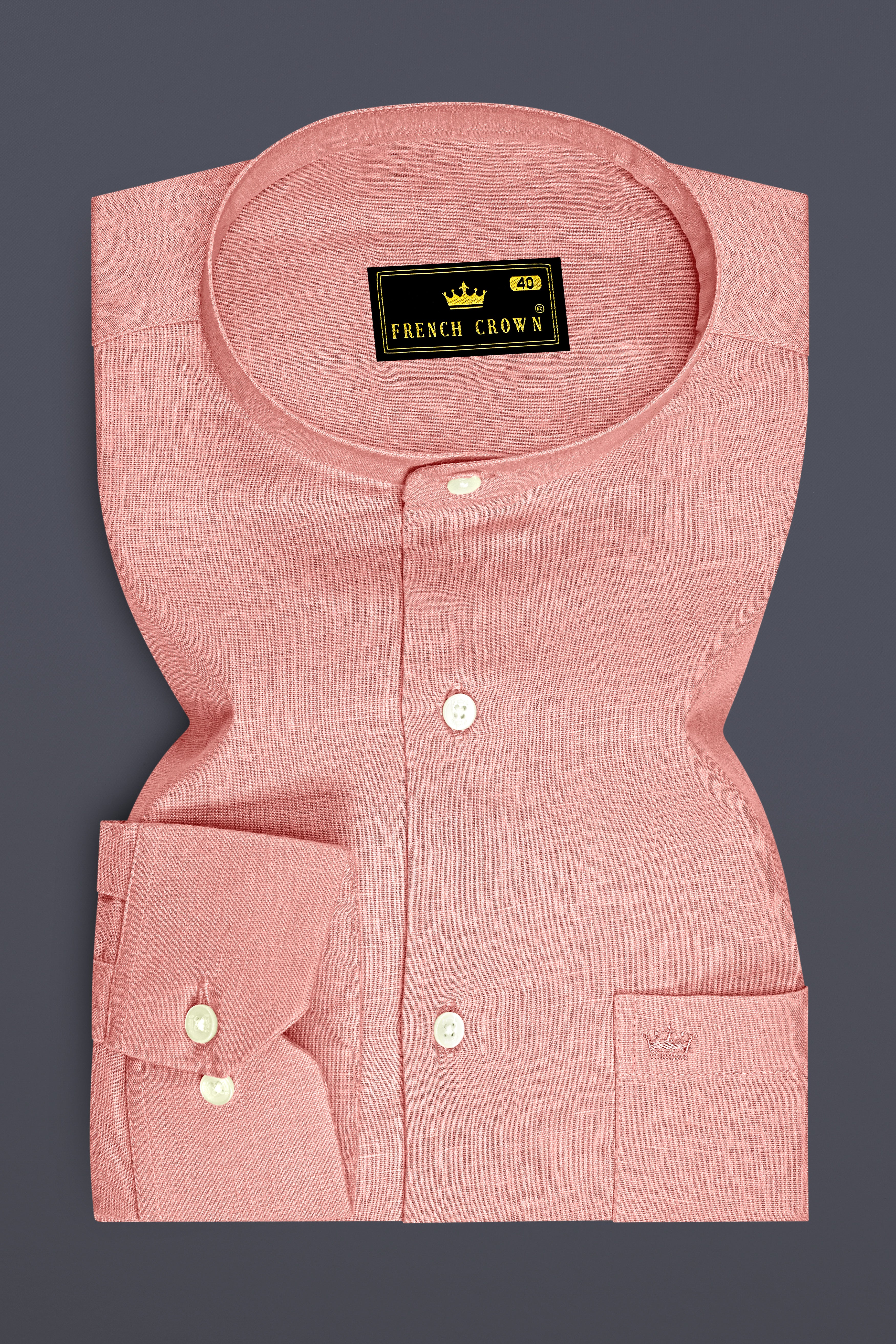 Apricot-Oriental Peach Luxurious Linen Mandarin Dress Shirt