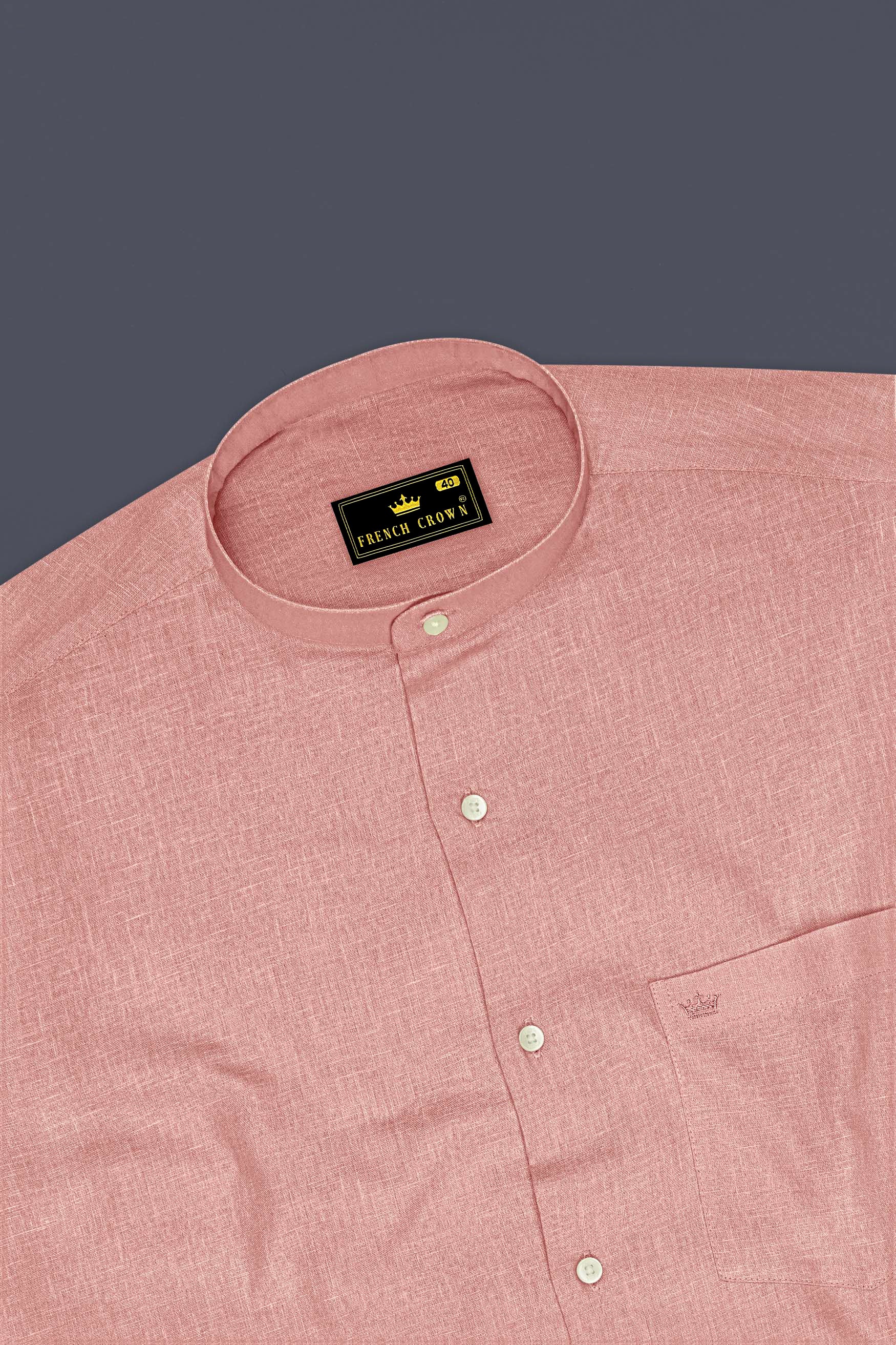 Apricot-Oriental Peach Luxurious Linen Mandarin Dress Shirt