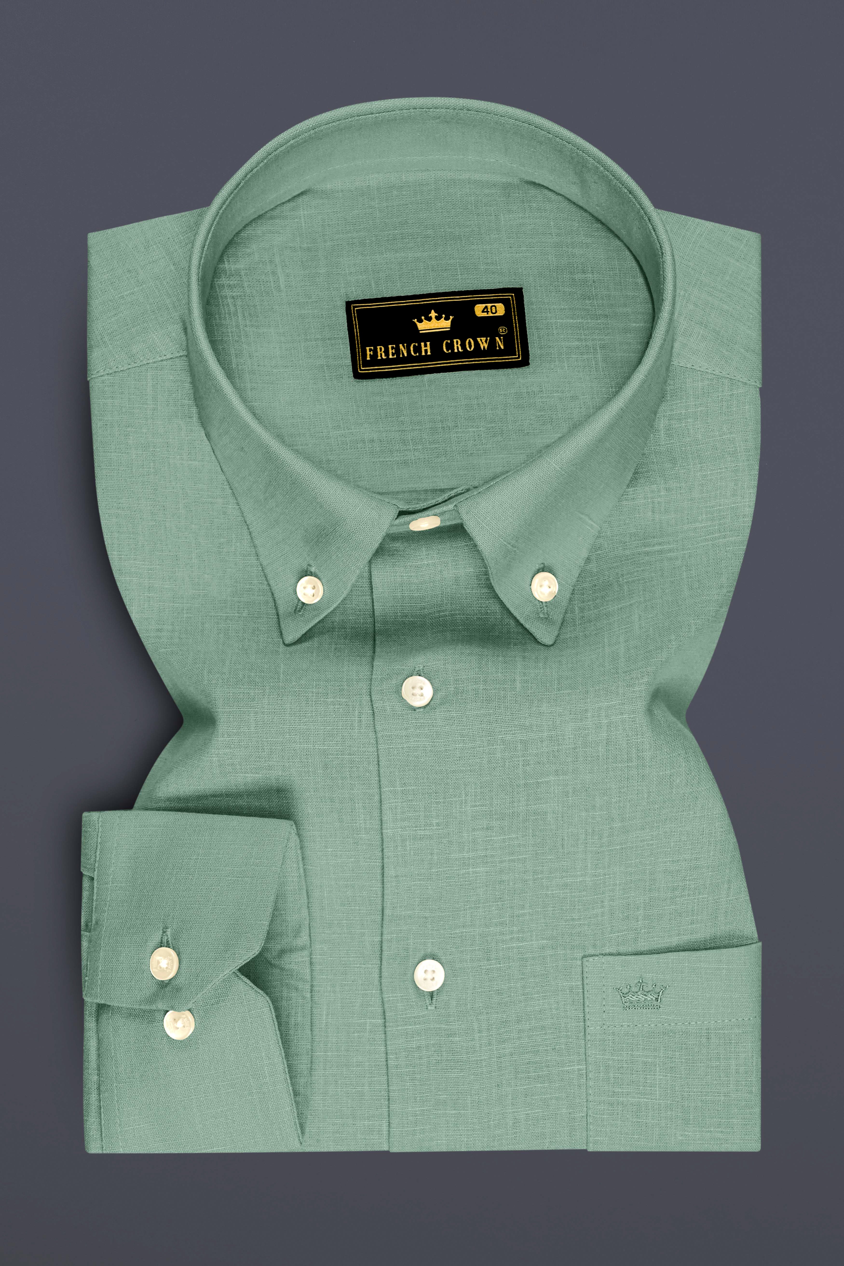 Verdant-Mantle Green Luxurious Linen Button Down Dress Shirt
