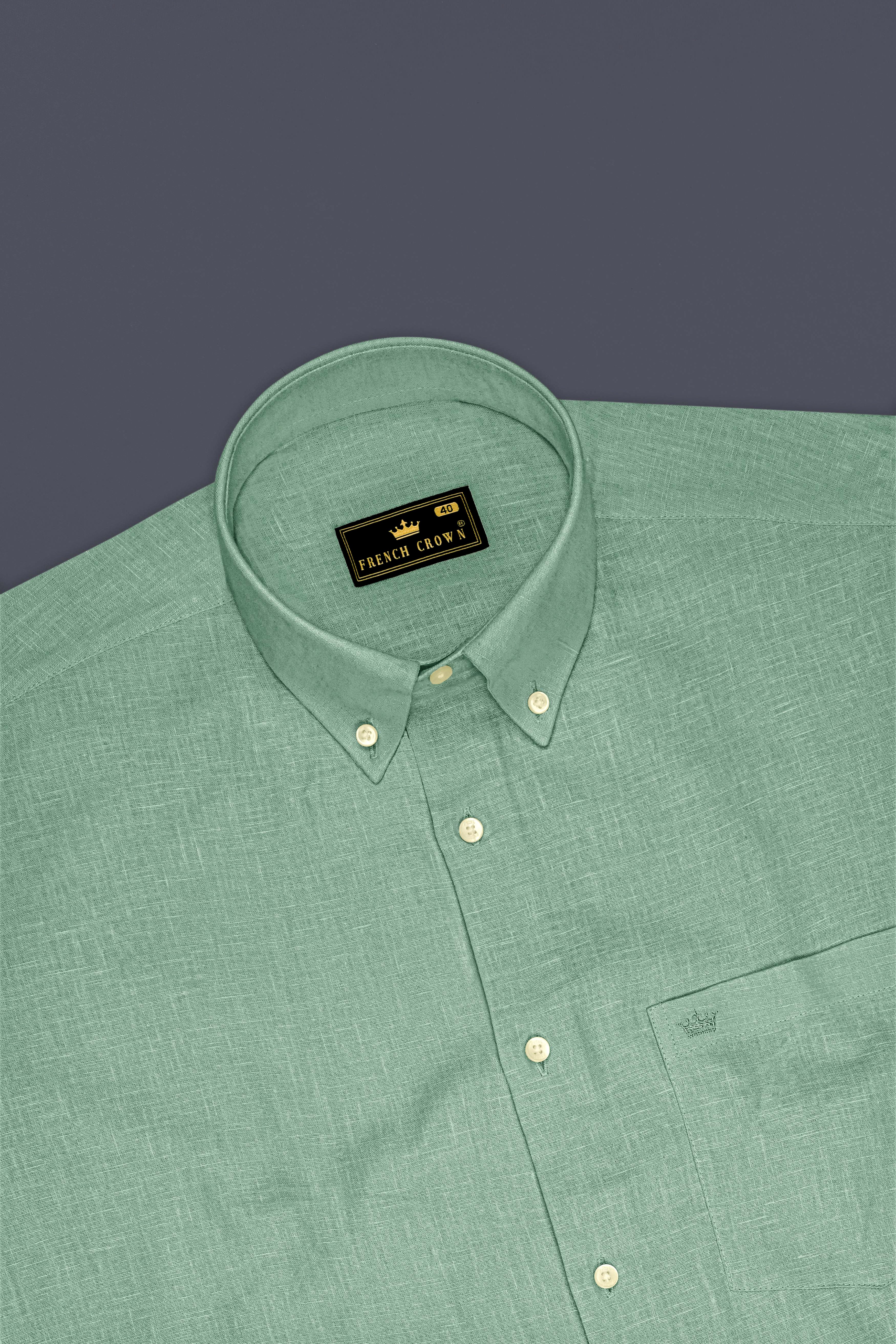 Verdant-Mantle Green Luxurious Linen Button Down Dress Shirt
