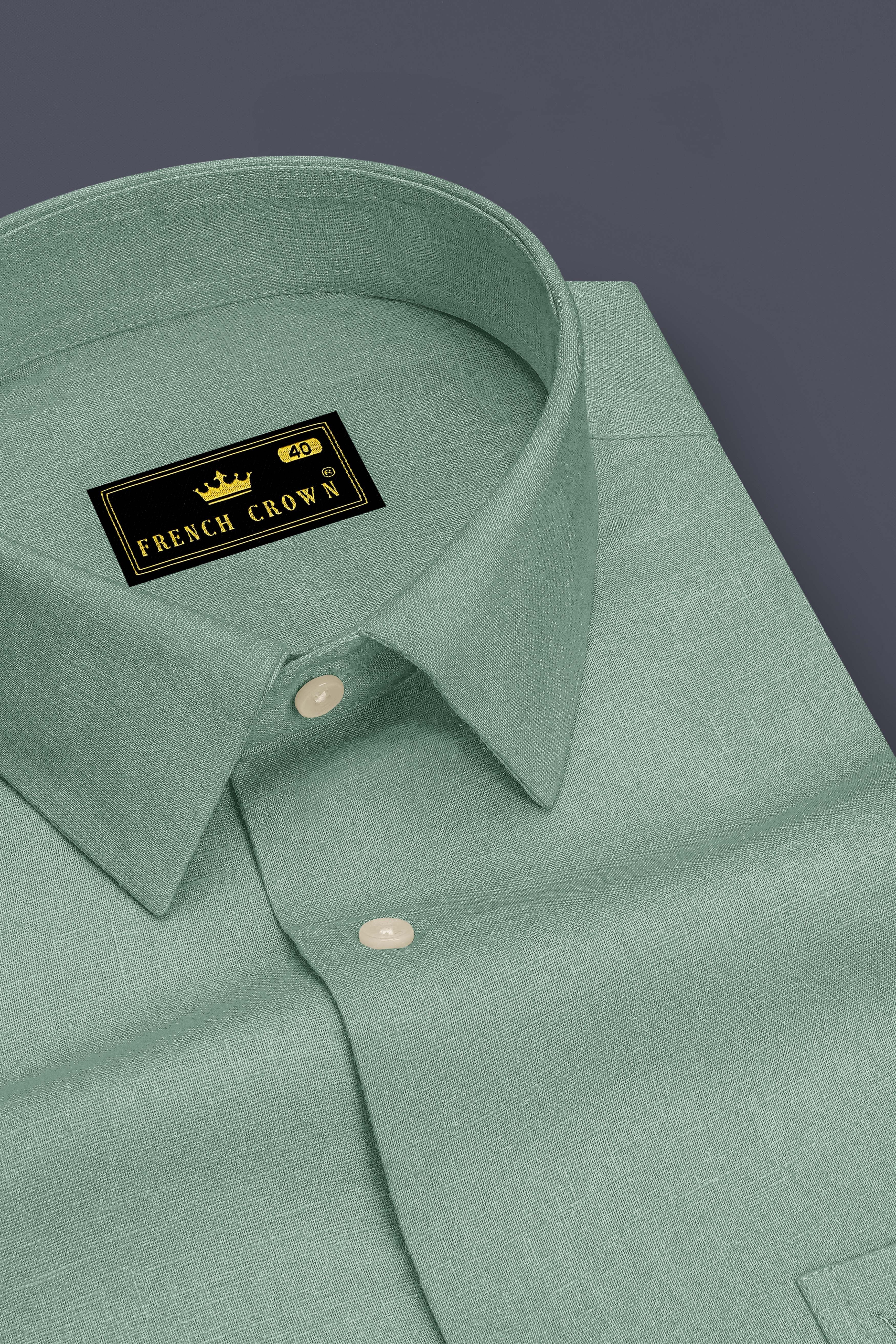 Verdant-Mantle Green Luxurious Linen Dress Shirt
