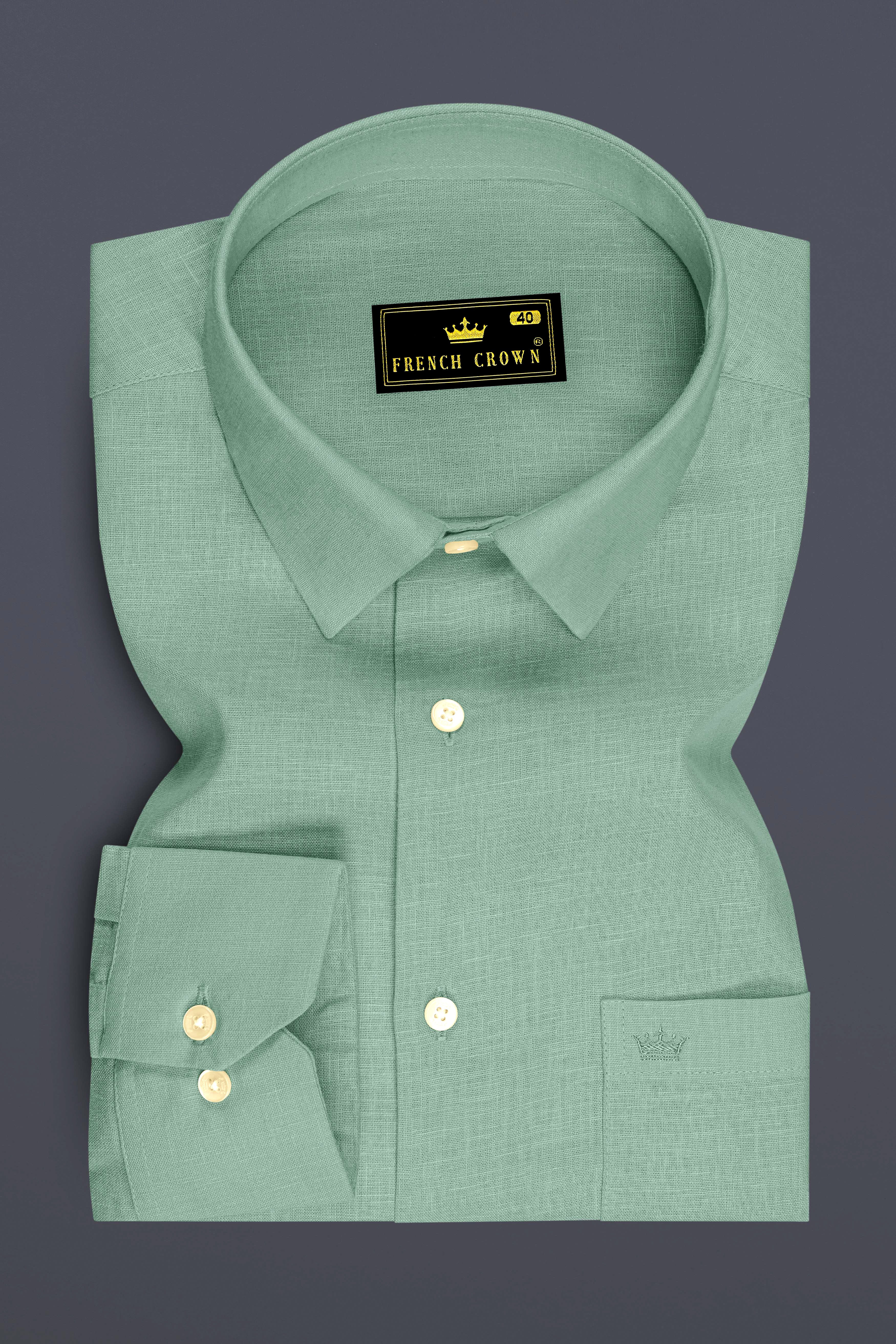 Verdant-Mantle Green Luxurious Linen Dress Shirt