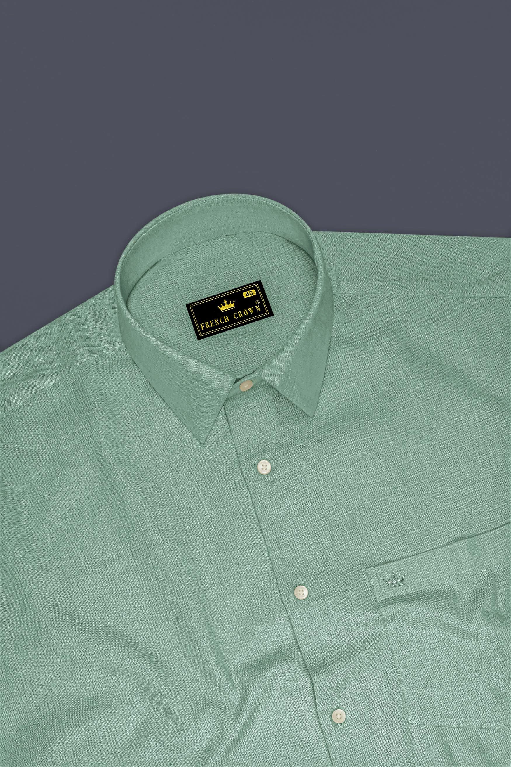 Verdant-Mantle Green Luxurious Linen Dress Shirt