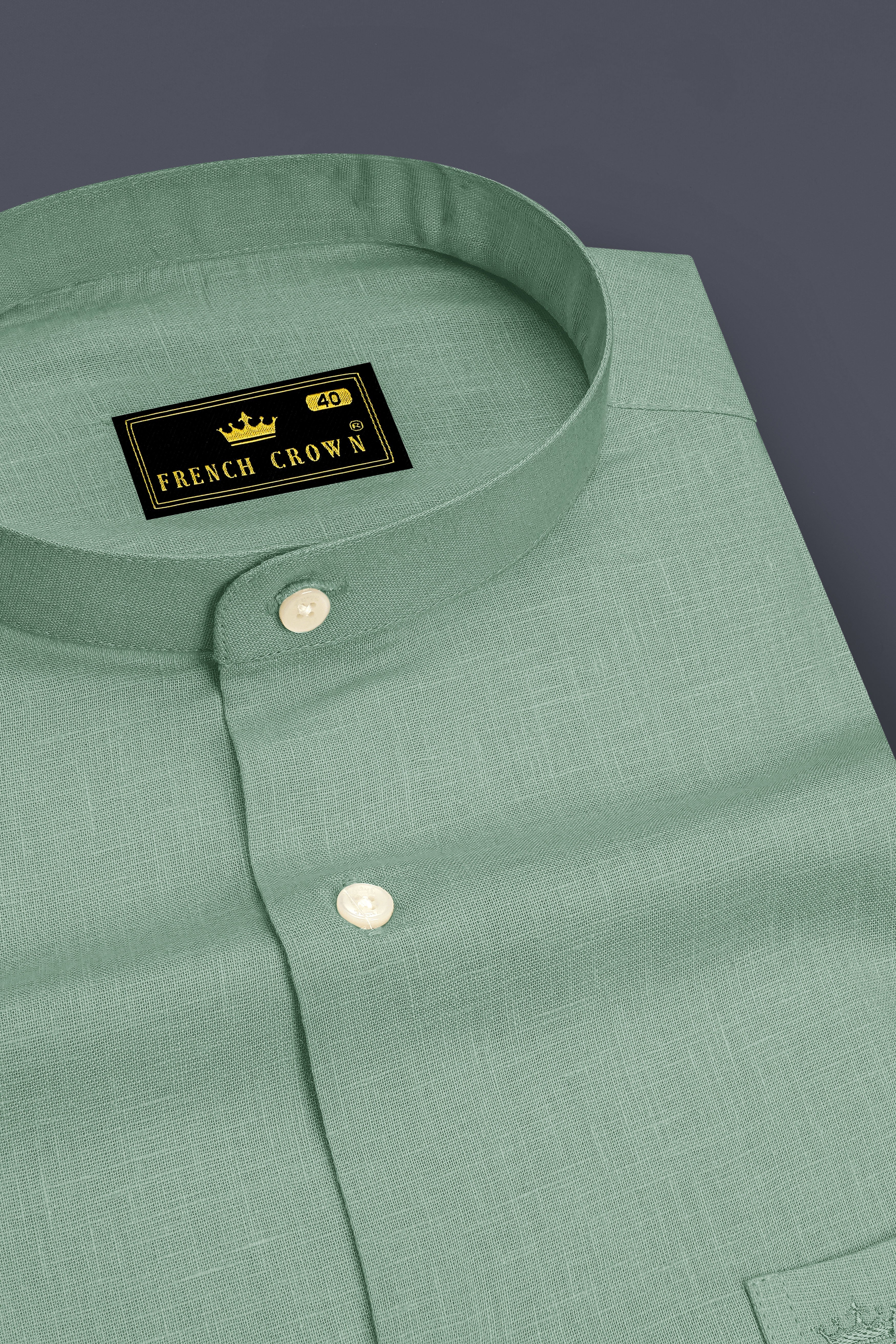 Verdant-Mantle Green Luxurious Linen Mandarin Dress Shirt