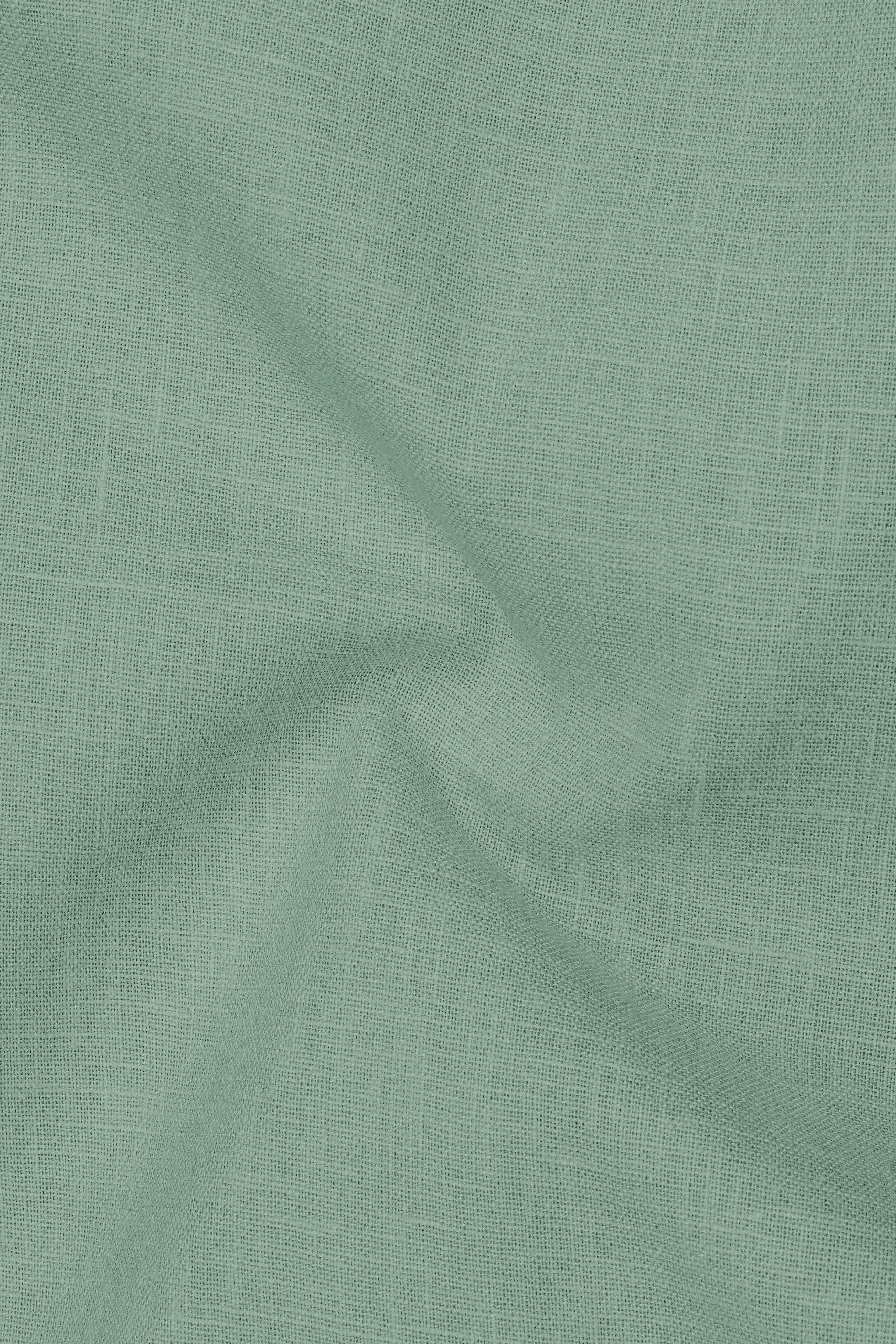 Verdant-Mantle Green Luxurious Linen Mandarin Dress Shirt