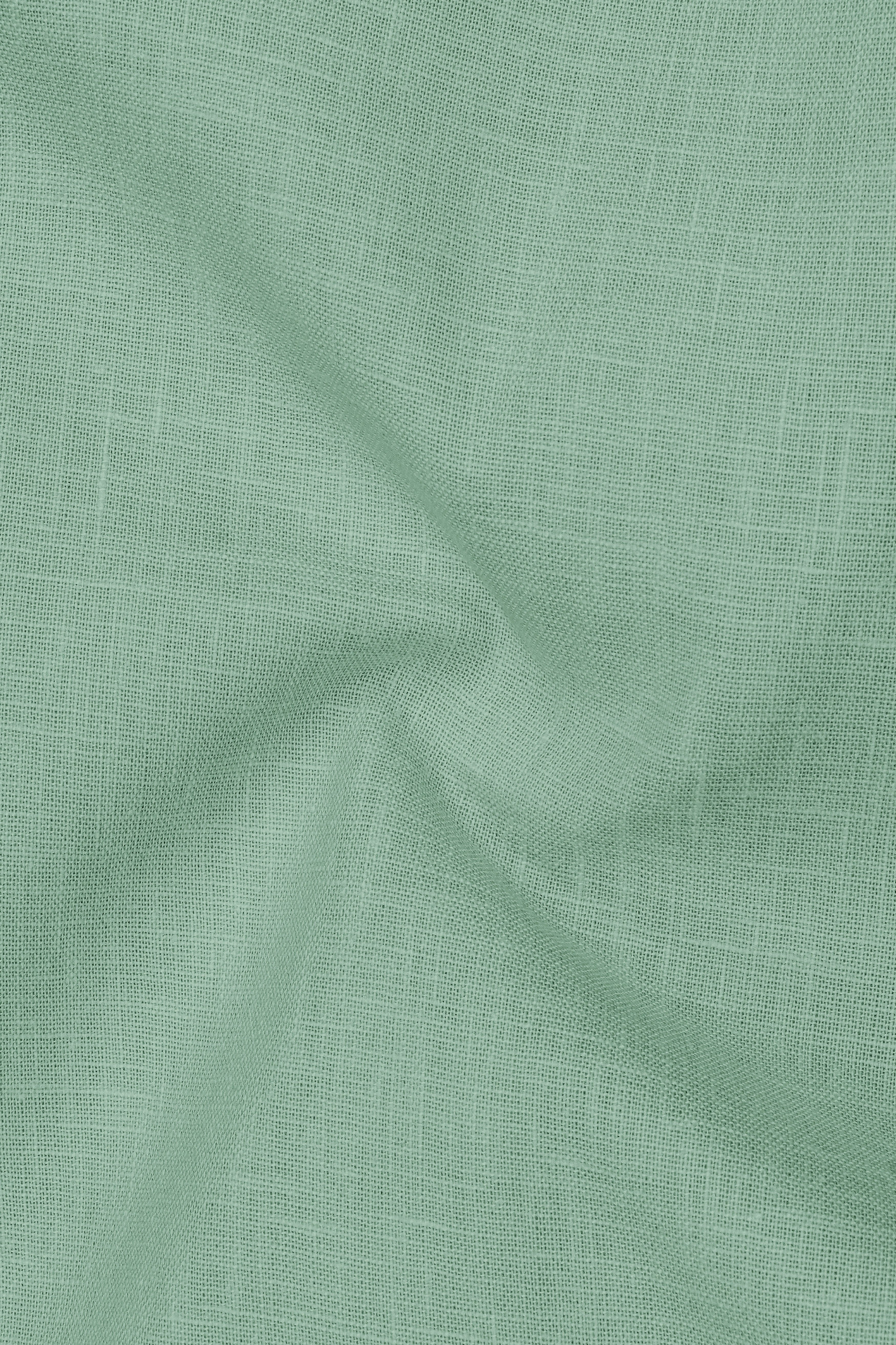 Verdant-Mantle Green Luxurious Linen Mandarin Dress Shirt
