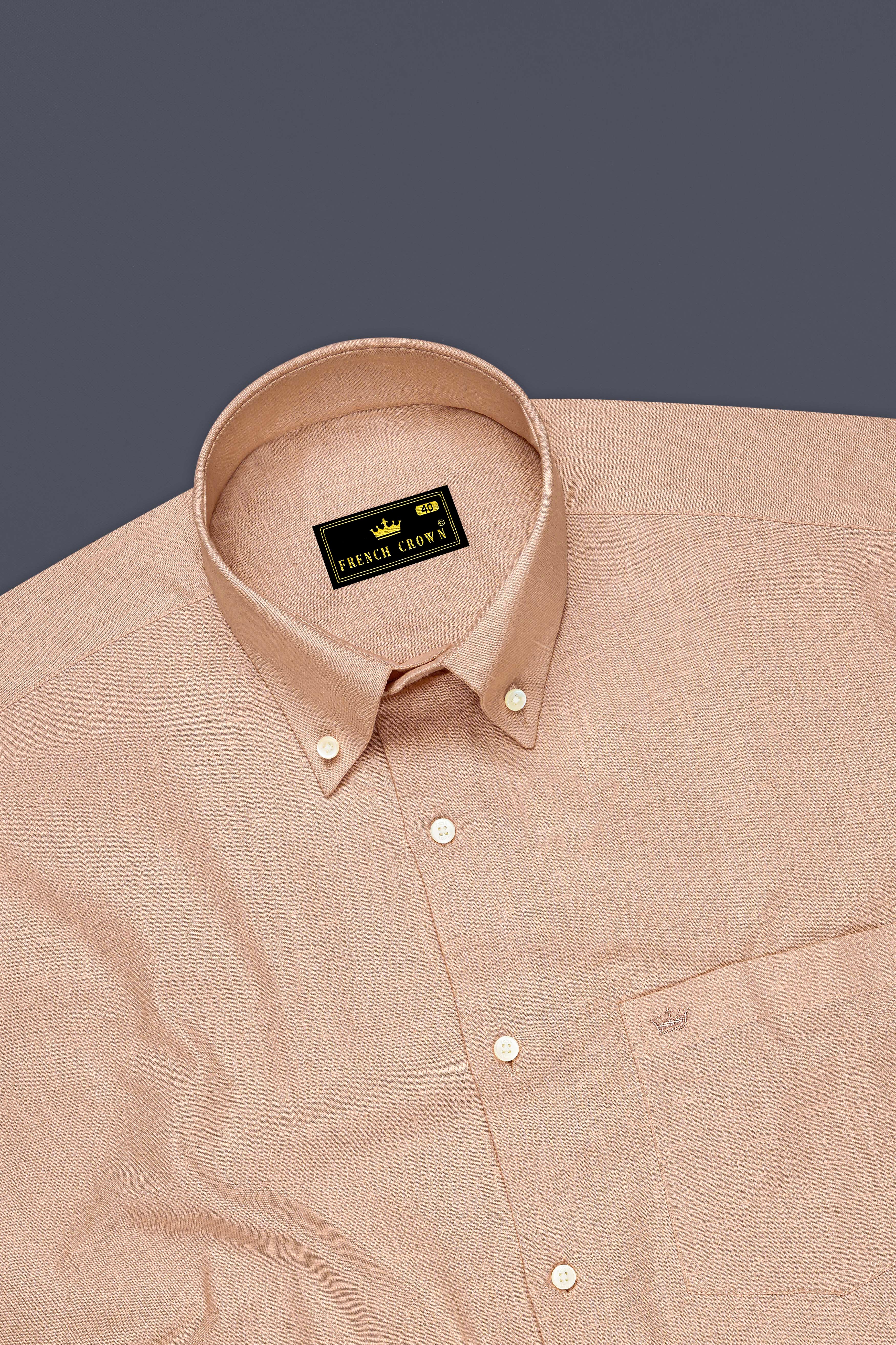 Zenith-Rodeo Brown Luxurious Linen Button Down Dress Shirt
