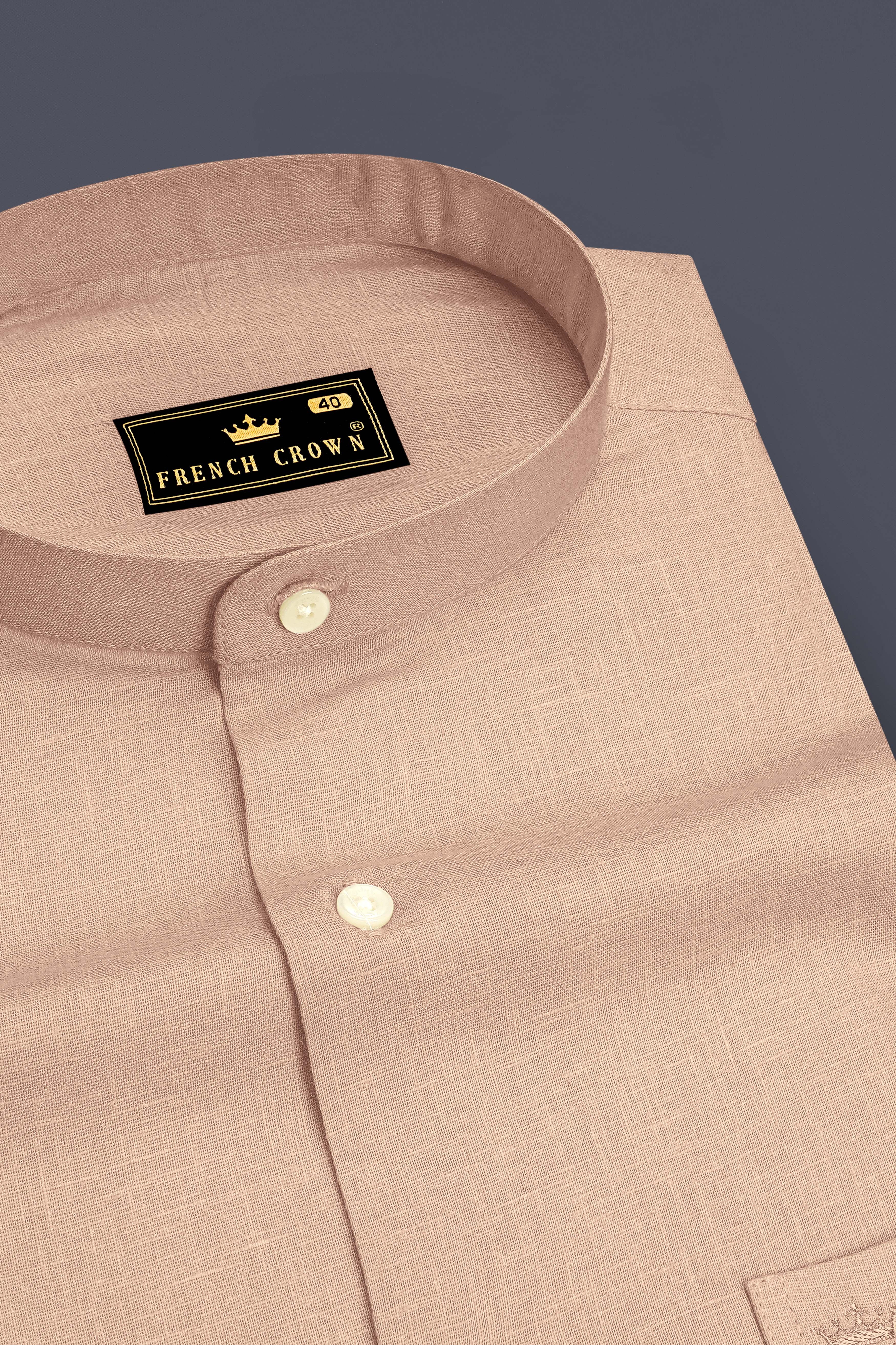 Zenith-Rodeo Brown Luxurious Linen Mandarin Dress Shirt