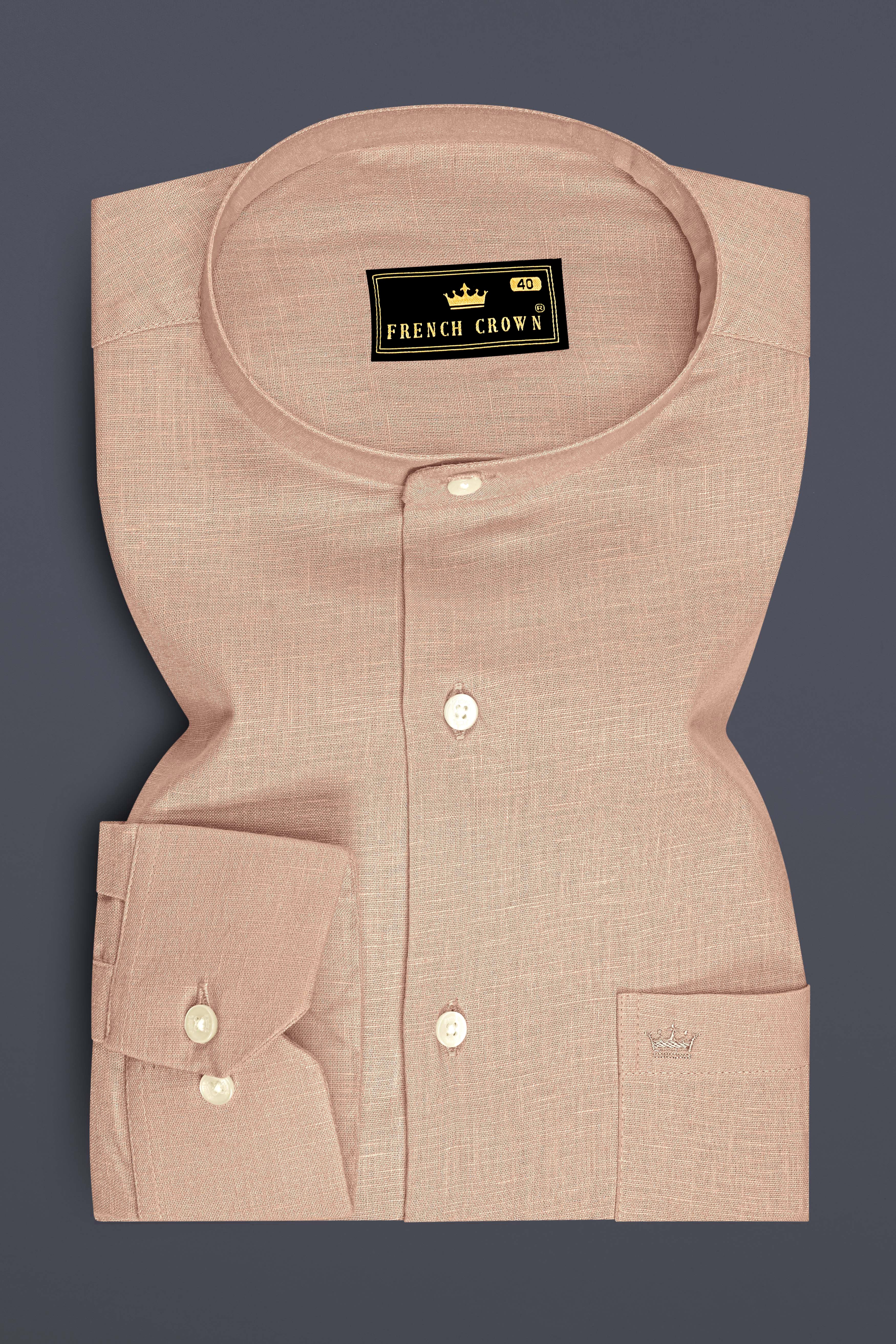 Zenith-Rodeo Brown Luxurious Linen Mandarin Dress Shirt