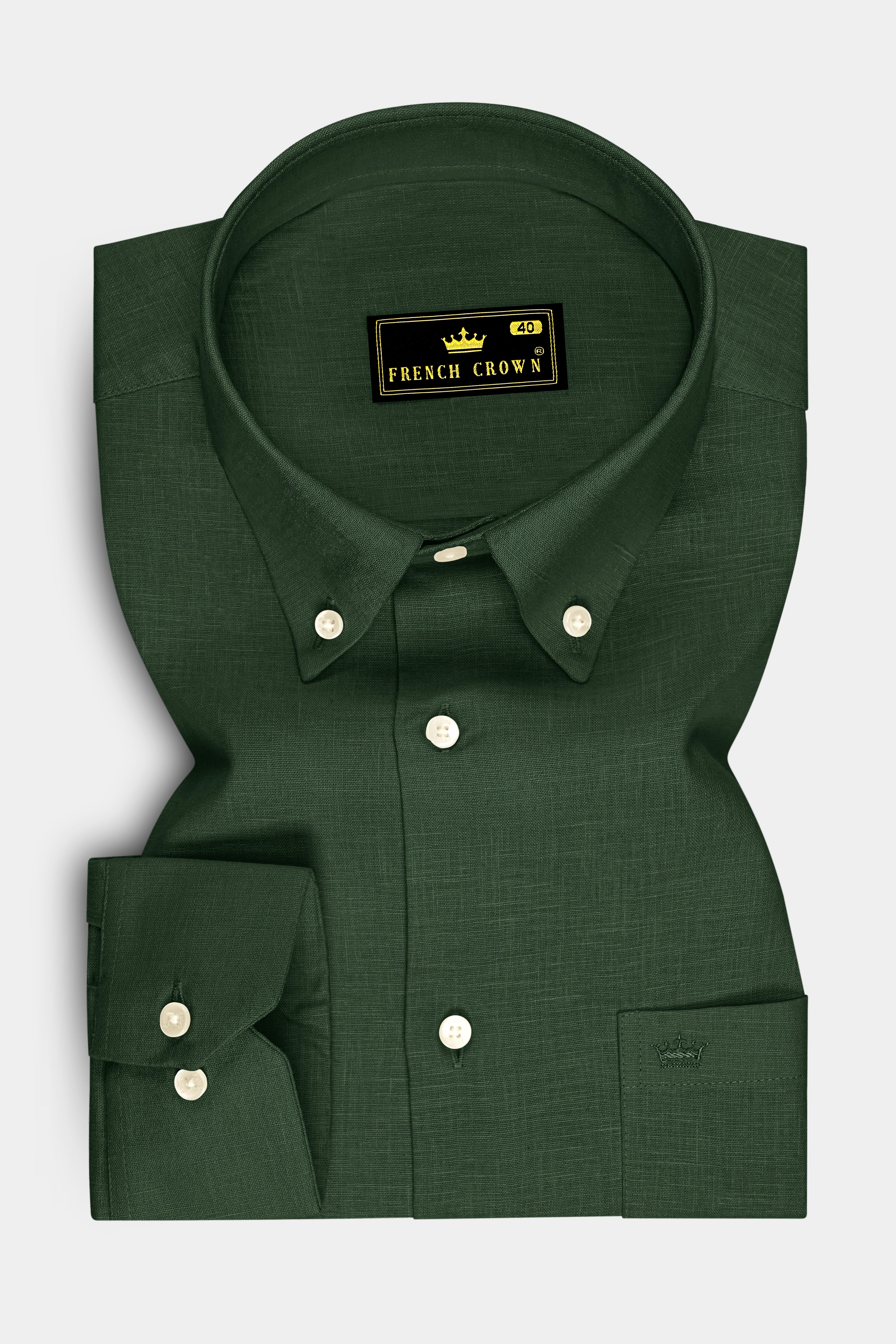 Orbit-Space Green Luxurious Linen Button Down Dress Shirt