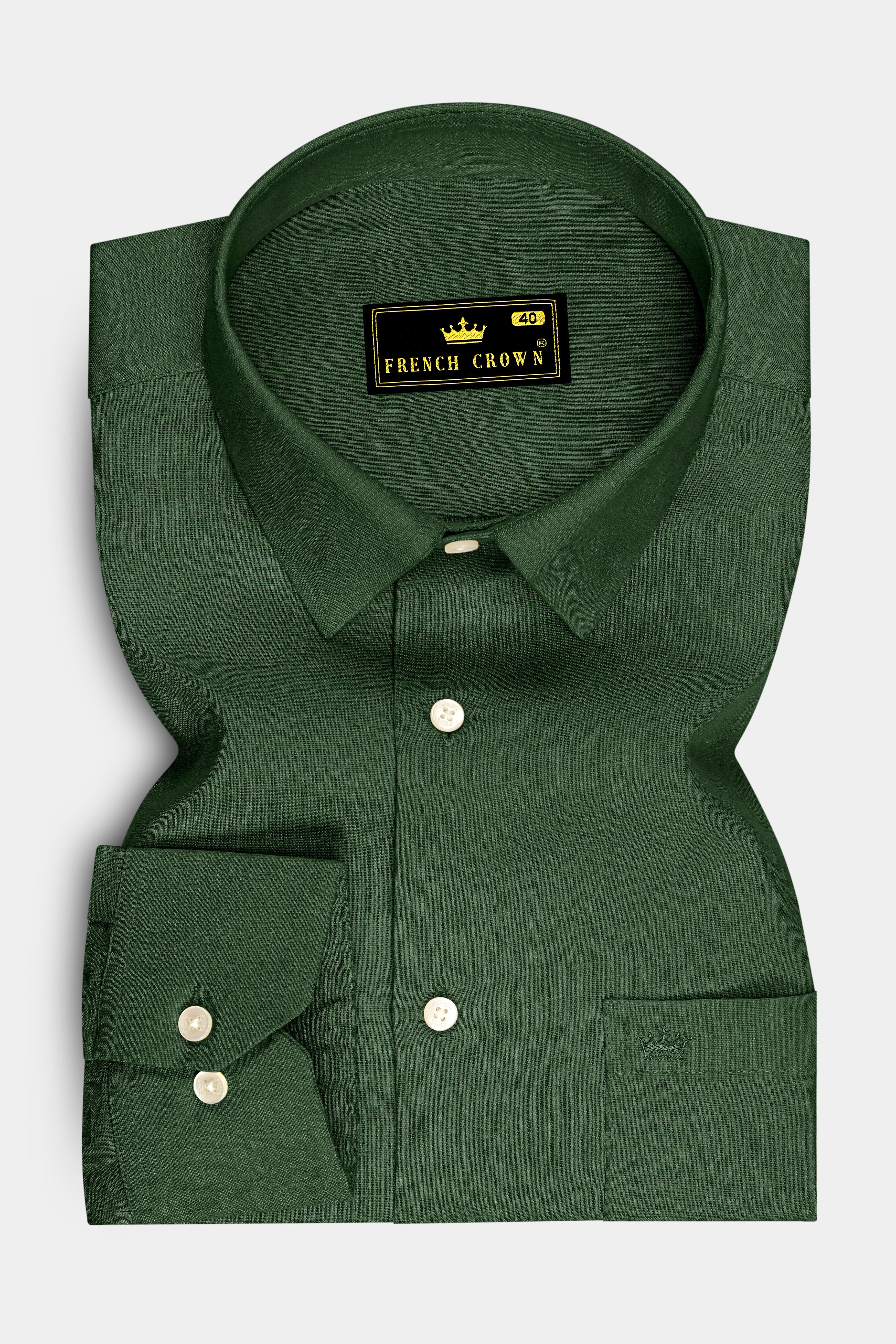Orbit-Space Green Plain Solid Formal Premium Linen Shirt For Men Orbit-Space Green Plain Solid Formal Premium Linen Shirt For Men