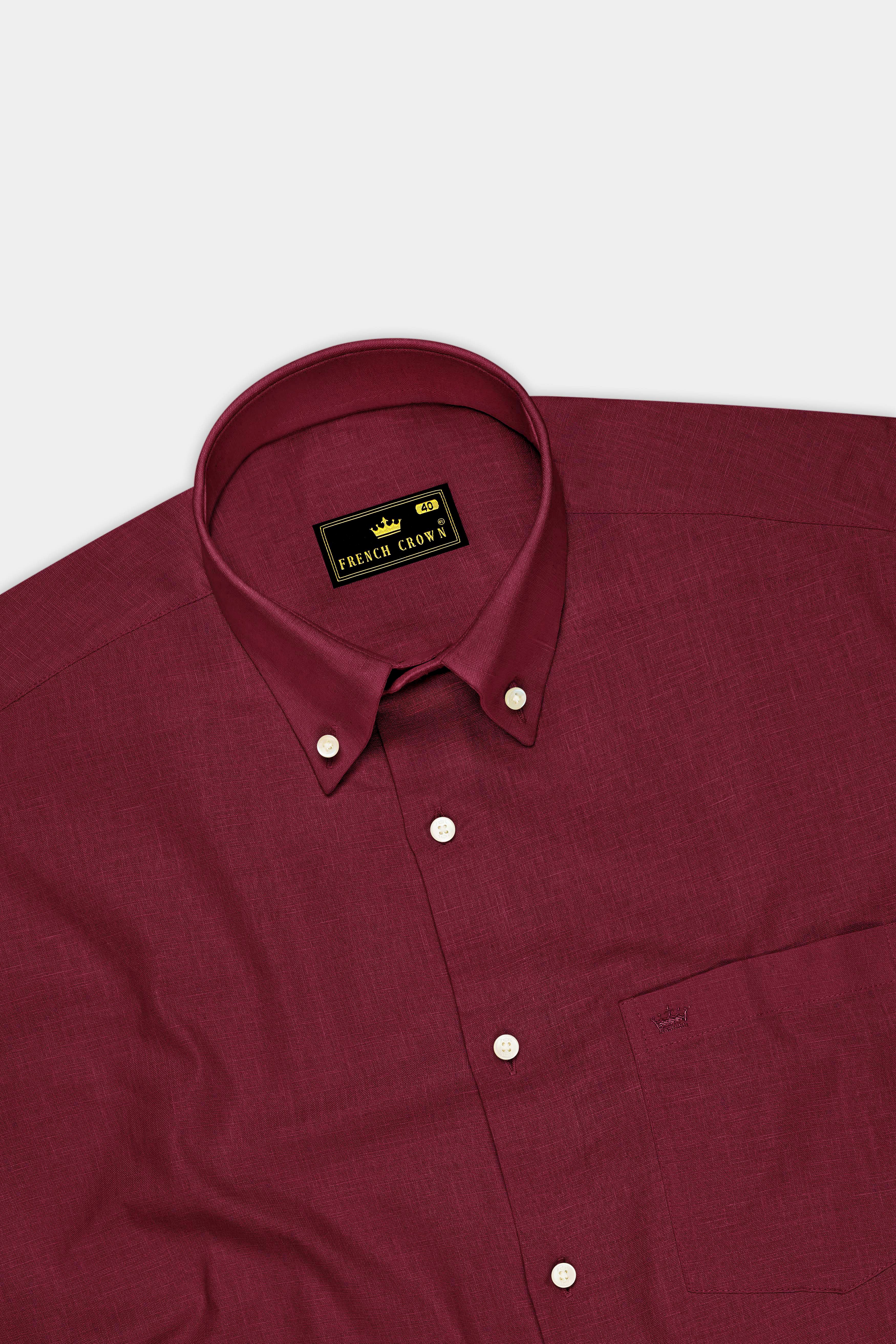 Merlot-Wine Berry Maroon Luxurious Linen Button Down Dress Shirt