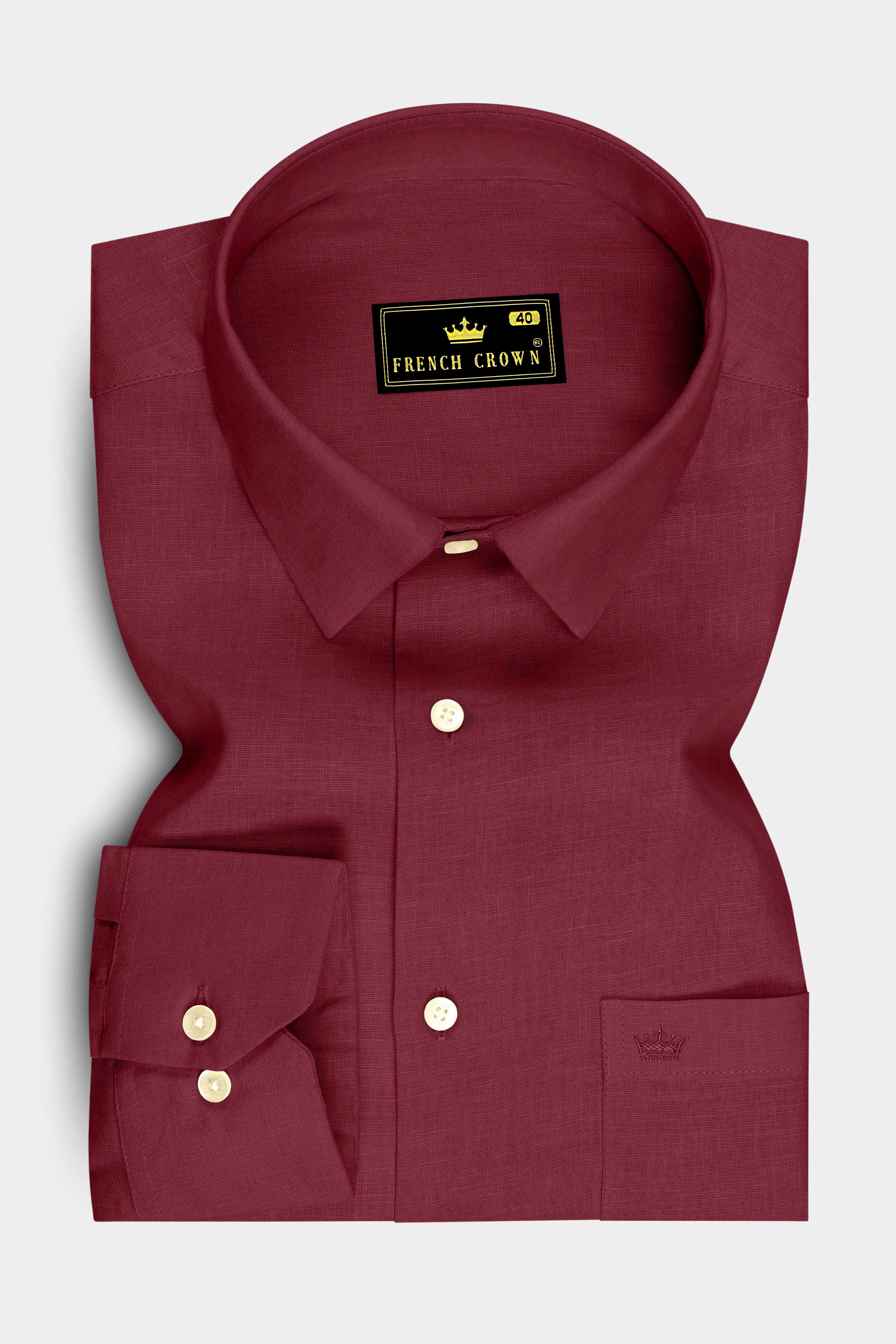 Merlot-Wine Berry Maroon Luxurious Linen Dress Shirt