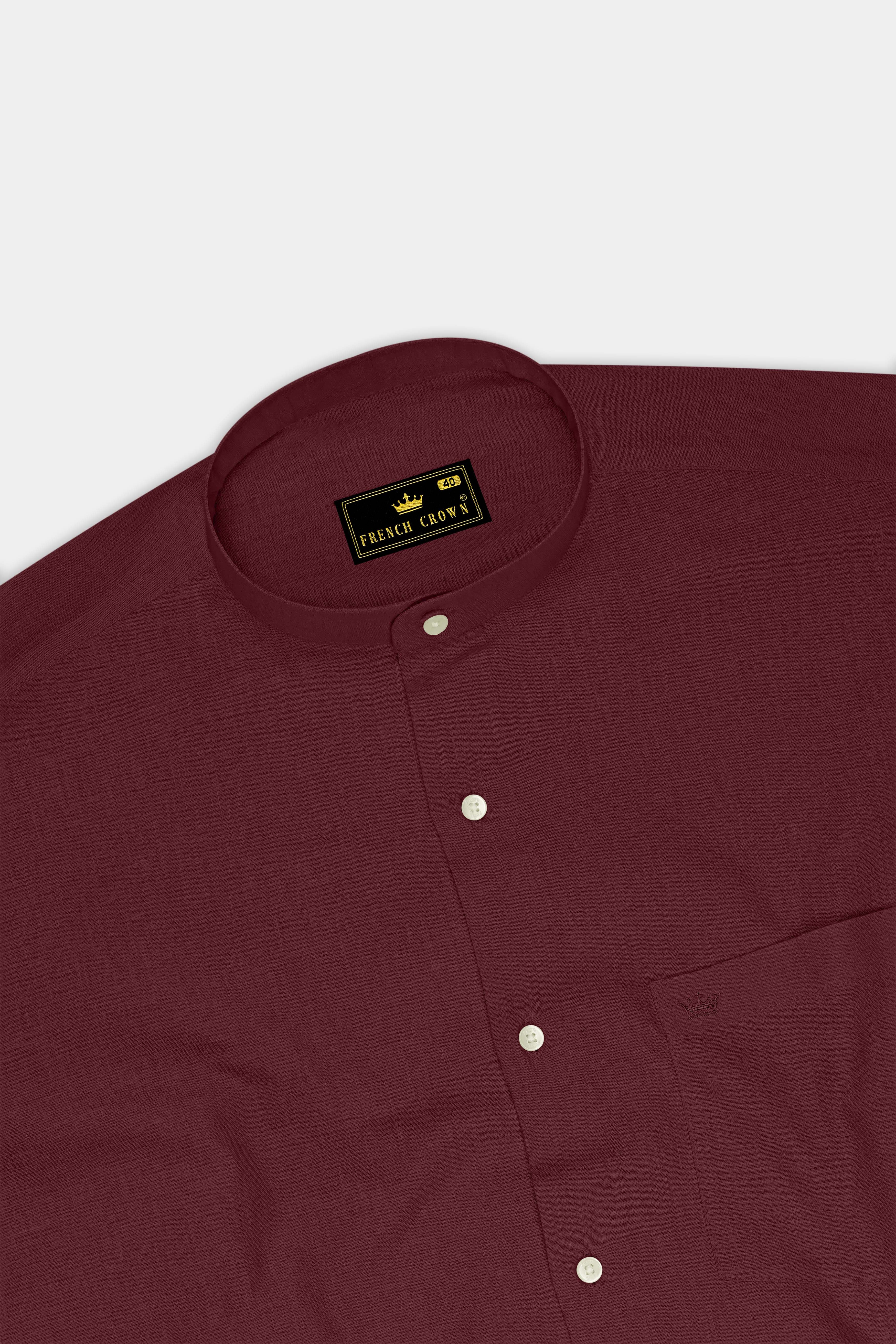 Merlot-Wine Berry MaroonPlain Solid Formal Premium Linen Shirt For Men