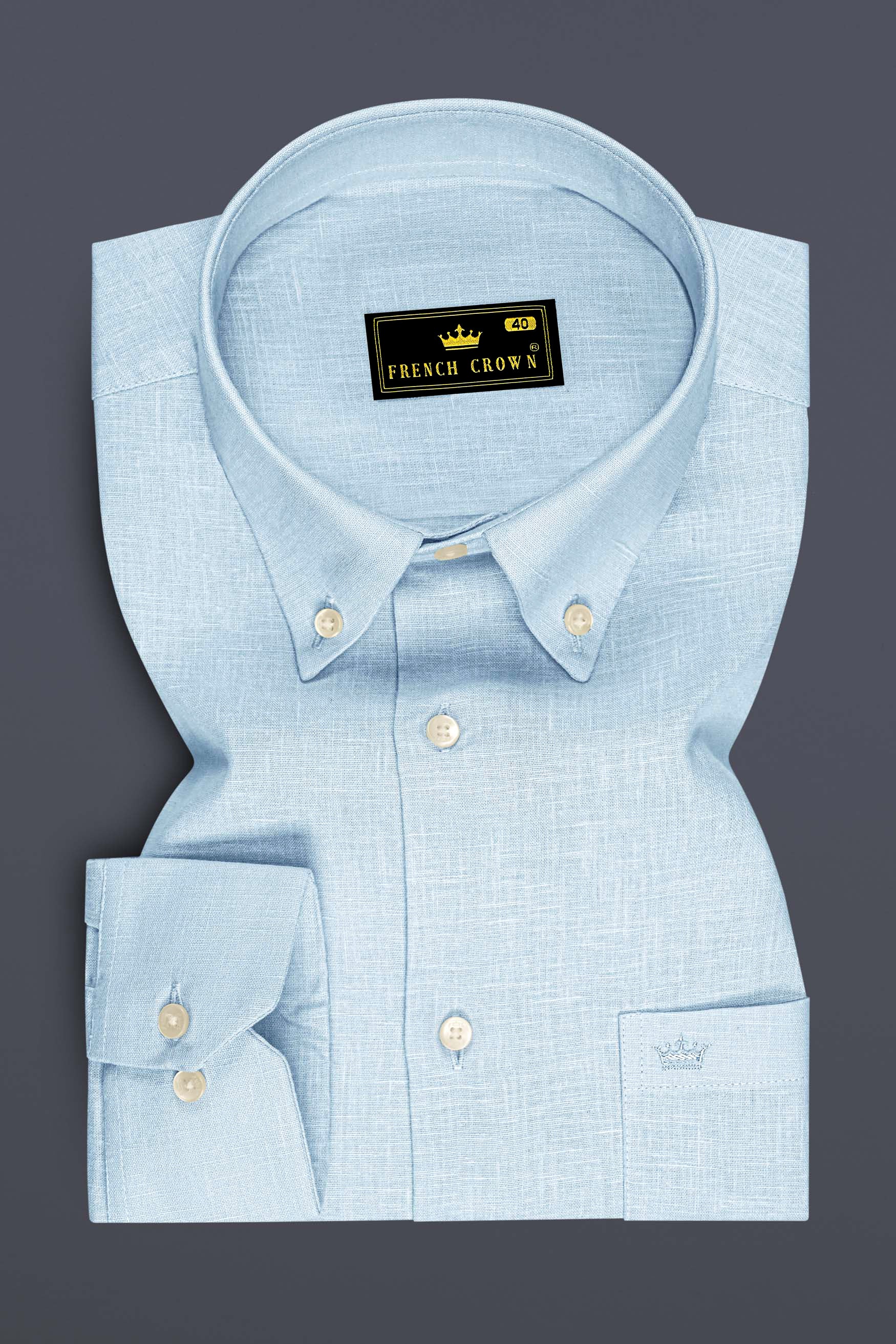 Ocean-Casper Blue Luxurious Linen Button Down Dress Shirt
