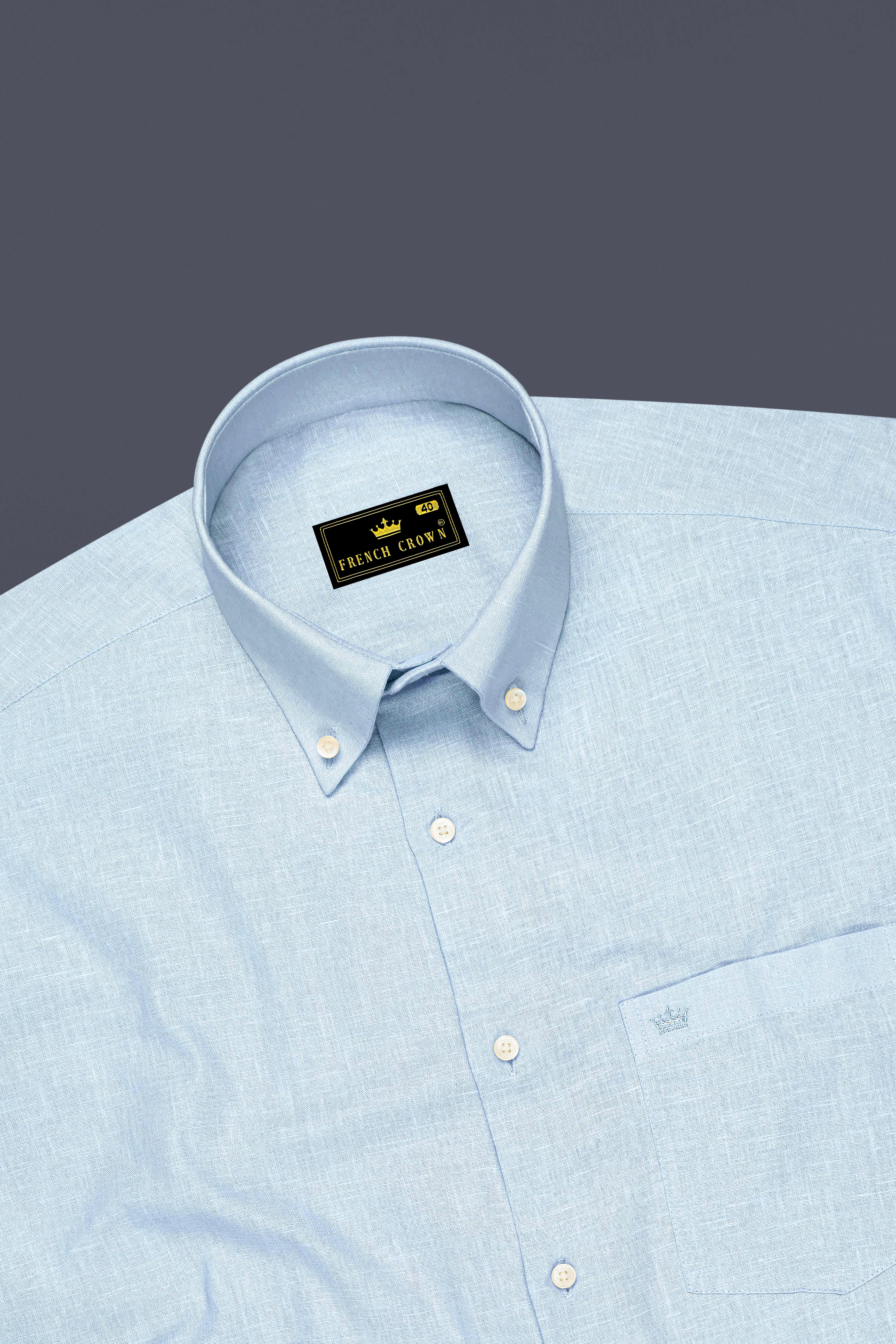 Ocean-Casper Blue Luxurious Linen Button Down Dress Shirt
